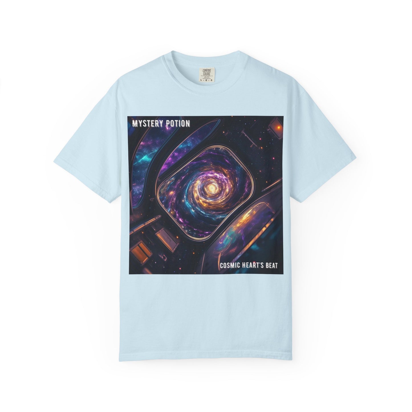 Cosmic Themed Mystery Potion Unisex Garment-Dyed T-shirt, Mystical Tee, Galaxy Shirt, Space Art Apparel, Unique Gift for Event Horizon Stargazers