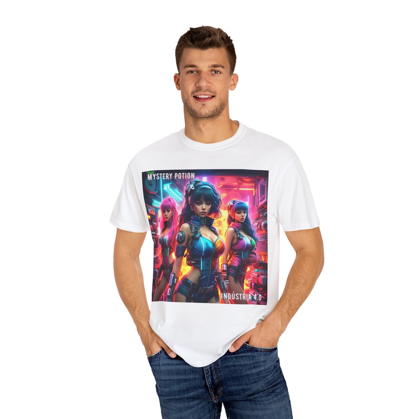 'Indústria 4.0' by Mystery Potion Unisex Garment-Dyed T-shirt, Cyberpunk T-shirt, Gamer Apparel, Unique Graphic Tee, Gift for Fans