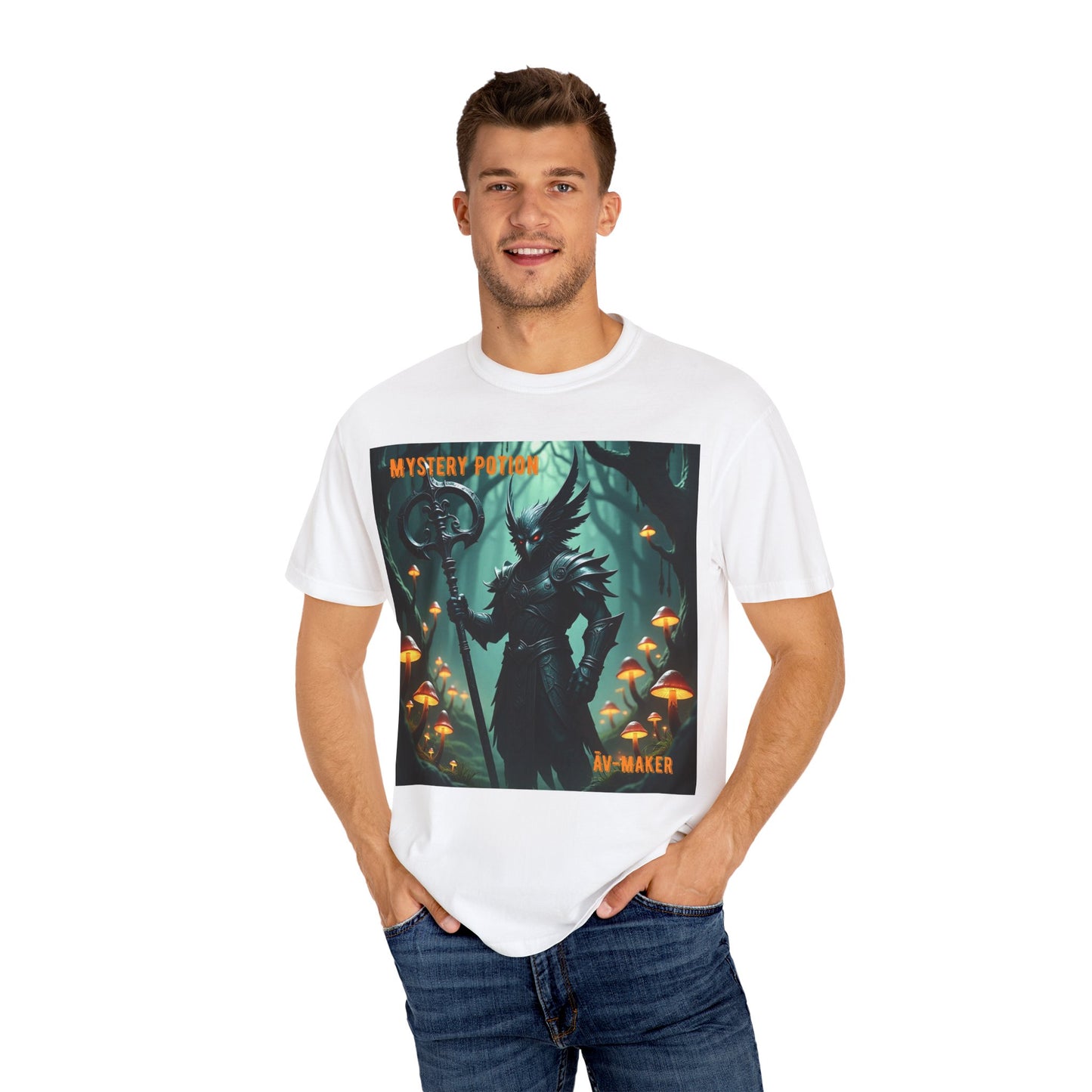 Mystical Āv-Maker Unisex Garment-Dyed T-shirt, Fantasy Apparel, Gift for Gamers, Witchy T-shirt, Mystery Potion Design, Unisex Tee