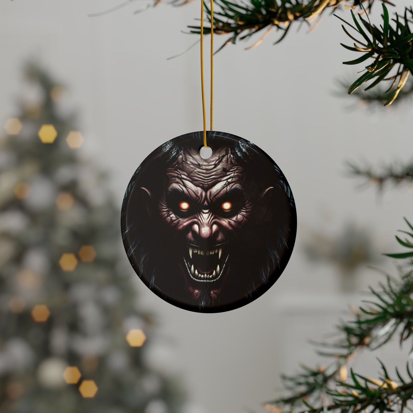 I Am Krampus Spooky Ceramic Ornaments, 2-Sided Print, Christmas Horror Decor, Unique Gifts, Festive Holiday Decorations, Haunting Ornaments