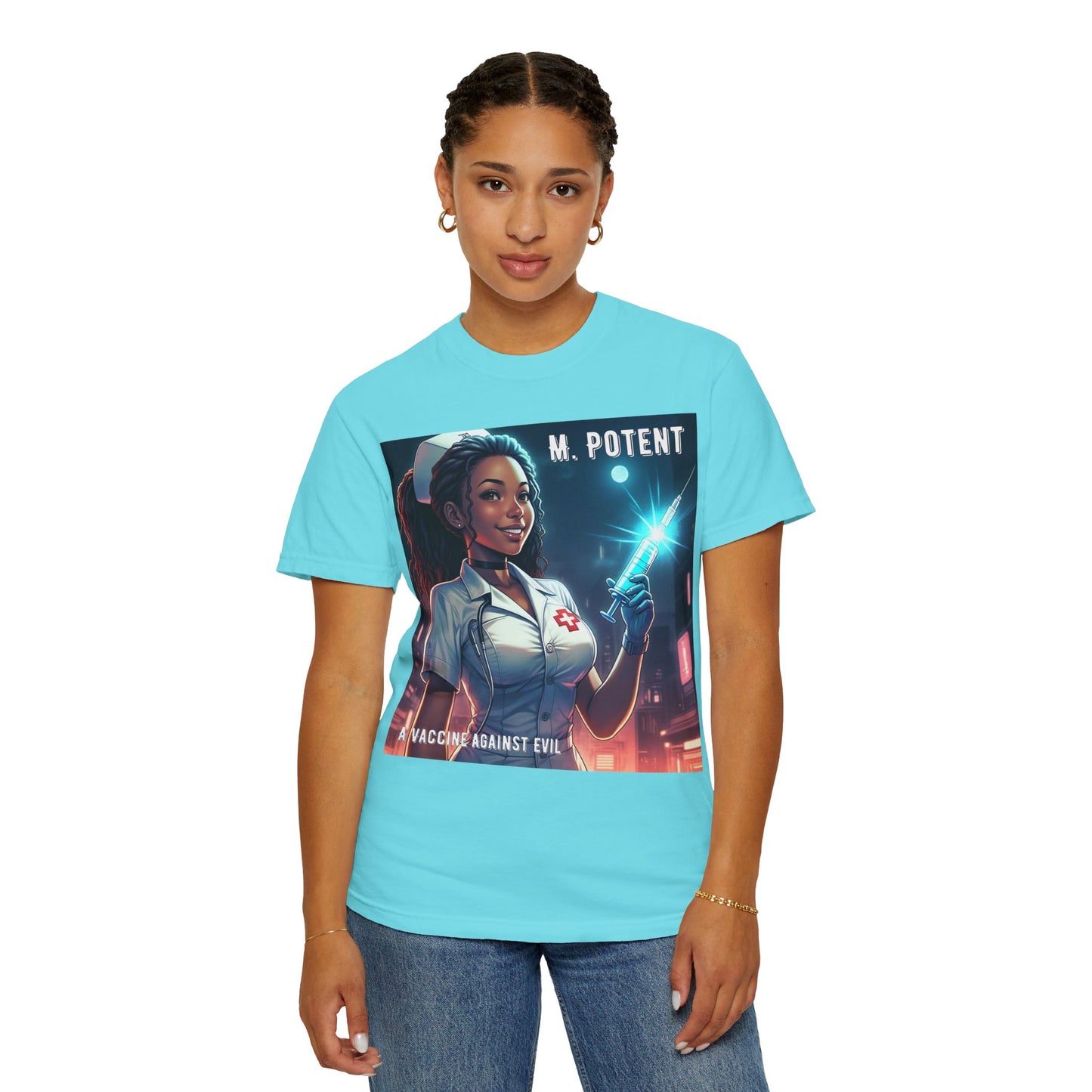 M. Potent's 'A Vaccine Against Evil', Medicine-Themed Unisex T-Shirt, Positive Vibes, Great for Nurses, Vaccination Awareness, Gift for Healthcare Workers