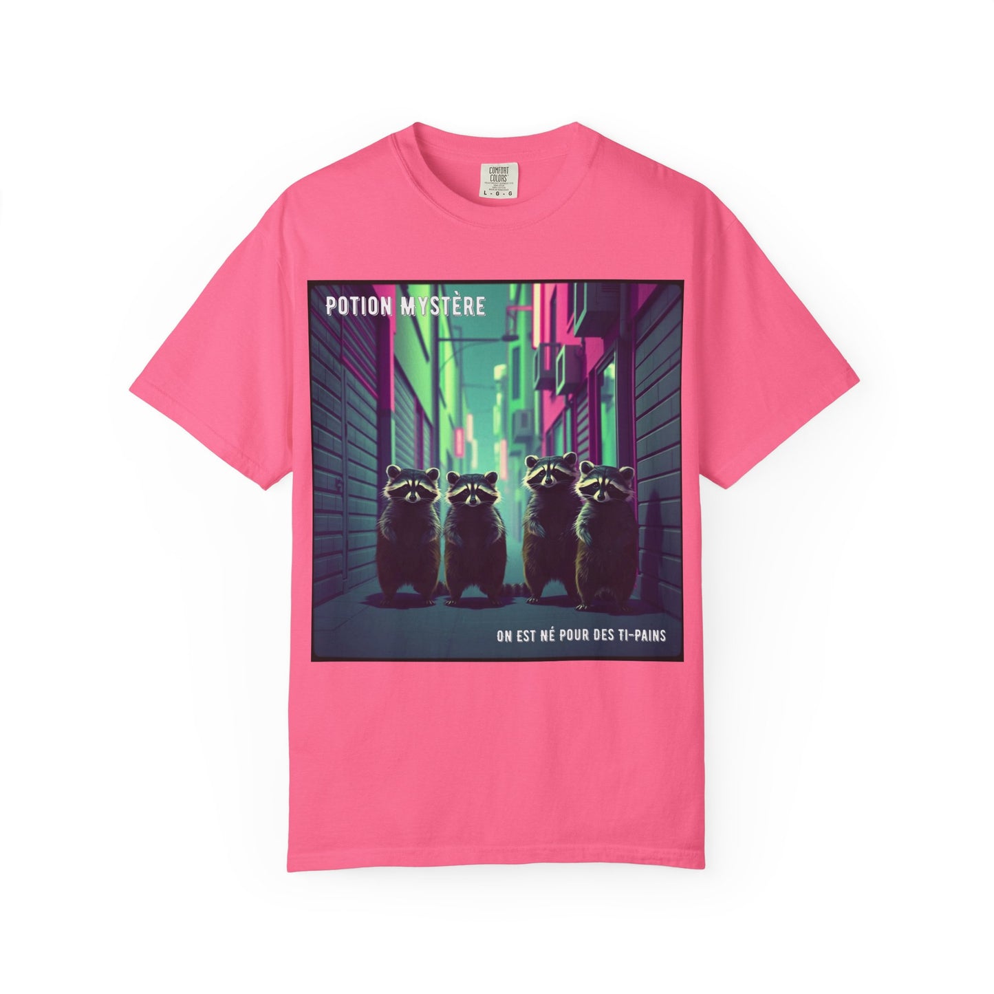 'On Est Né Pour Des Ti Pains' par Potion Mystère, Racoons Graphic Tee for Nature Lovers, Unisex Shirt for Pop Punk Song, Gift for Gamers, Casual Wear, Eco-Friendly Apparel