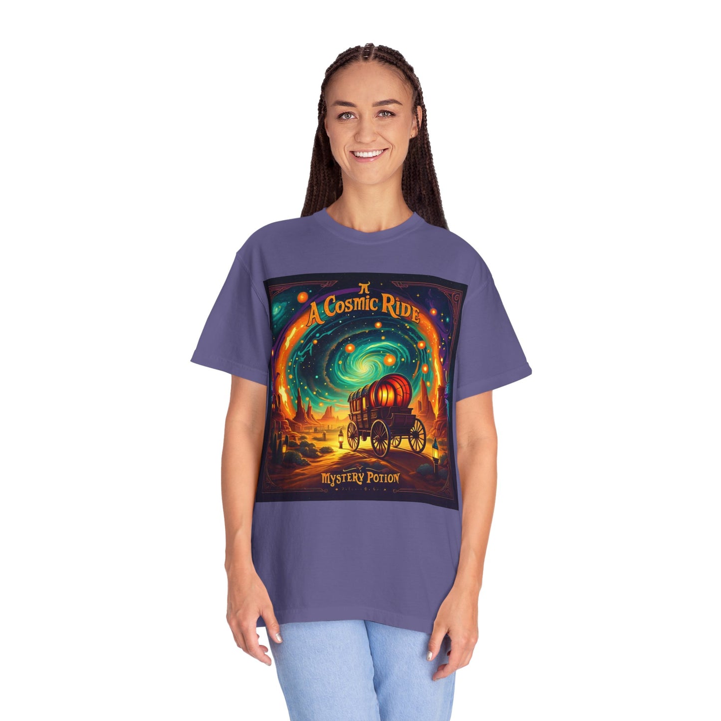 A Cosmic Ride by Mystery Potion T-Shirt, Unisex Graphic Tee, Country Western Festival Wear, Bohemian Style, Gift for Dreamers, Mystical Art Shirt