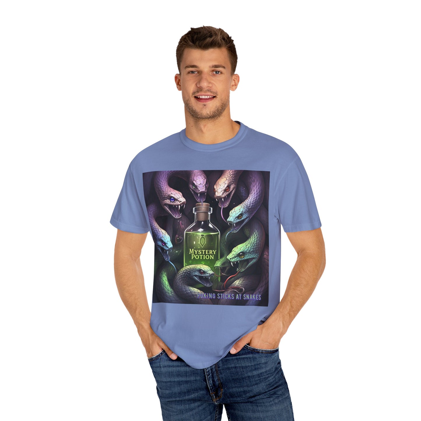 'Poking Sticks At Snakes' by Mystery Potion, Unisex T-shirt | Snakes Design | Perfect for Halloween, Gifts, Cozy Wear, Unique Apparel, Vintage Vibe