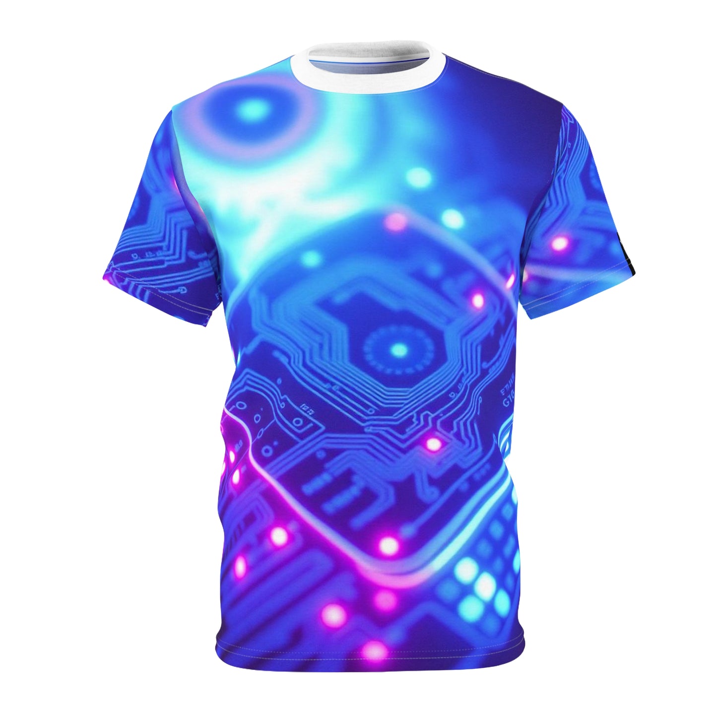 'Genesis' by Mystery Potion Vibrant Tech-Inspired Unisex Tee, AOP Graphic T-Shirt, Unique Cyberpunk Shirt, Trendy Gamer Apparel, Digital Art Fashion Shirt
