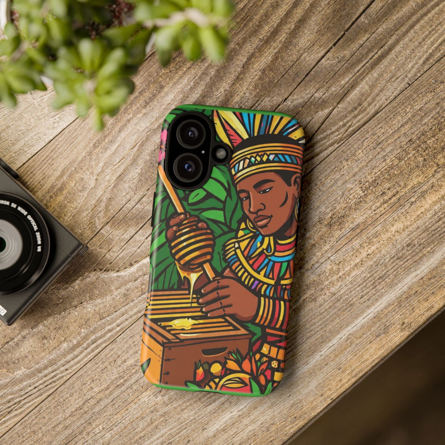 Honey Collecting African Vibrant Phone Case with Artistic Design, Tough Cases, Colorful Mobile Protector, Unique Gift for Her, Nature Lover's Accessory, [...]