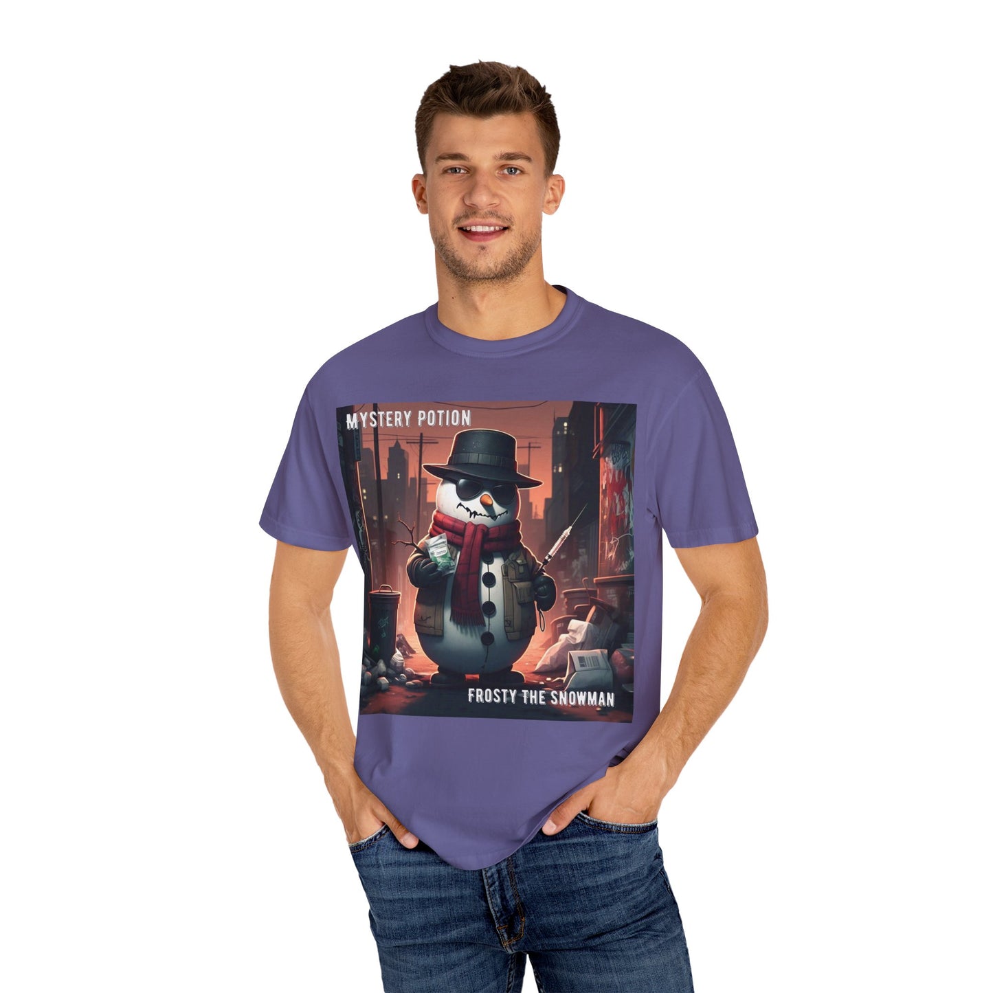 Frosty The Snowman by Mystery Potion, Parody T-Shirt | Unisex Holiday Tee, Winter Decoration, Gift for Christmas, Cozy Casual Style, Fun Snowman Design