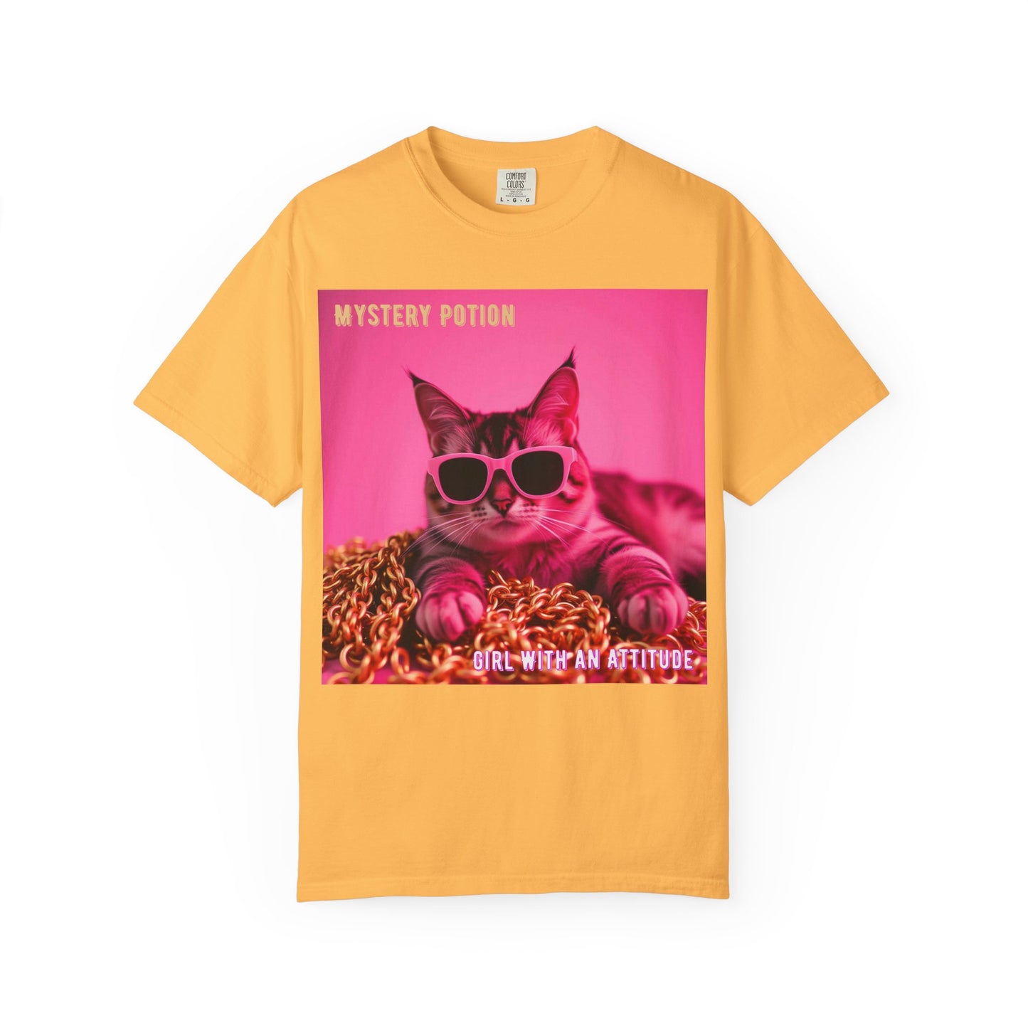 'Girl With An Attitude' by Mystery Potion, Cool Cat T-shirt, Fun Cat Tee, Gift for Cat Lovers, Casual Wear, Unique Fashion Statement, Attitude T-shirt