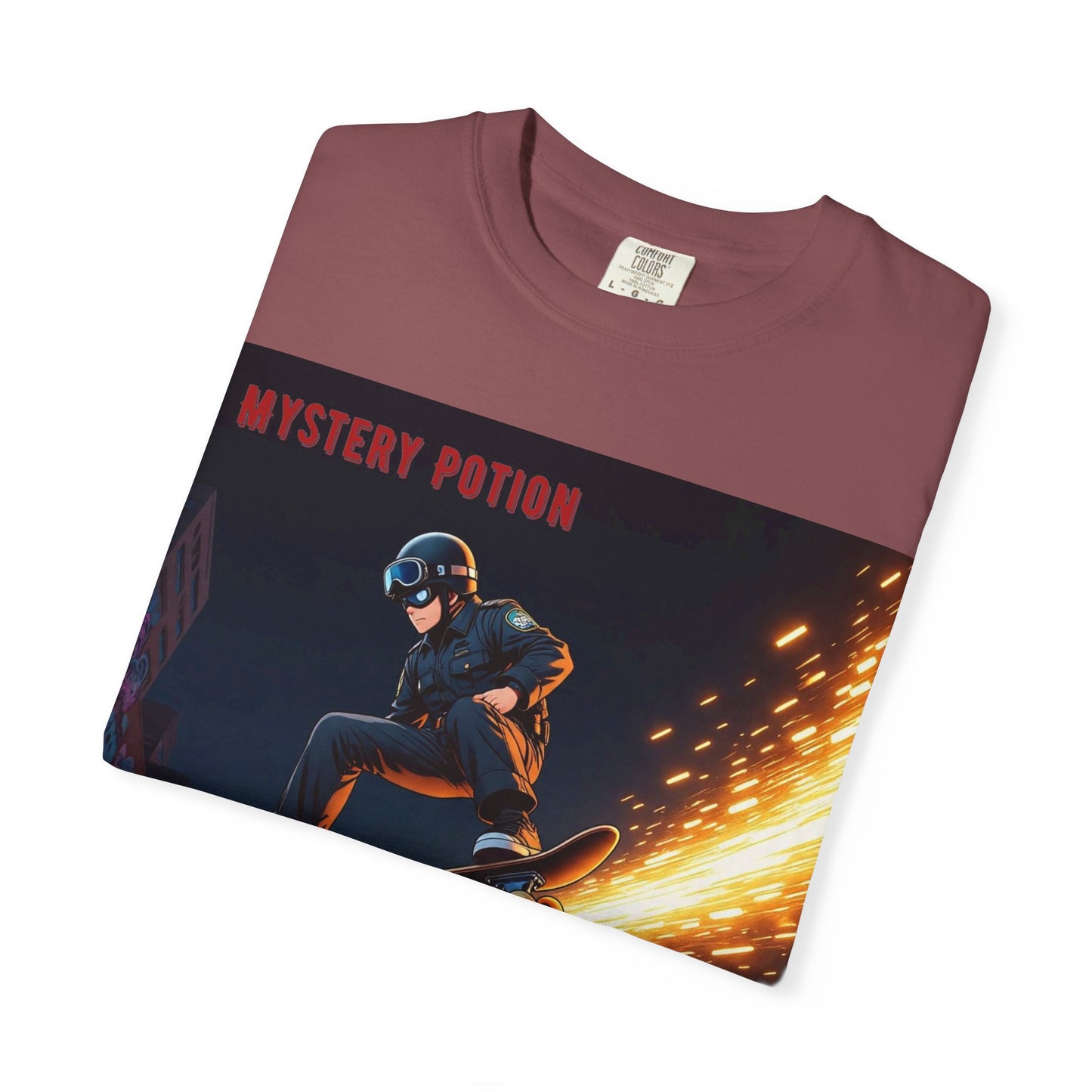 'Stop! He's A Cop!' by Mystery Potion, Skateboard Hardcore Punk T-shirt, Cozy Graphic Tee, Perfect Gift for Skaters, Unisex Streetwear Shirt, Trendy Casual Wear