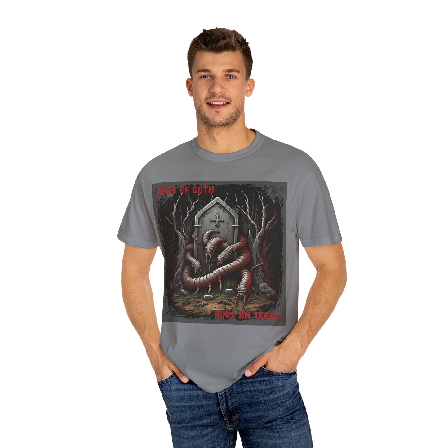 'Ignis An Terra' by GOAT of Goth, Gothic Graphic T-Shirt, Dark Aesthetic Tee, Unisex Halloween Shirt, Unique Gift for Horror Lovers, Casual Everyday Wear