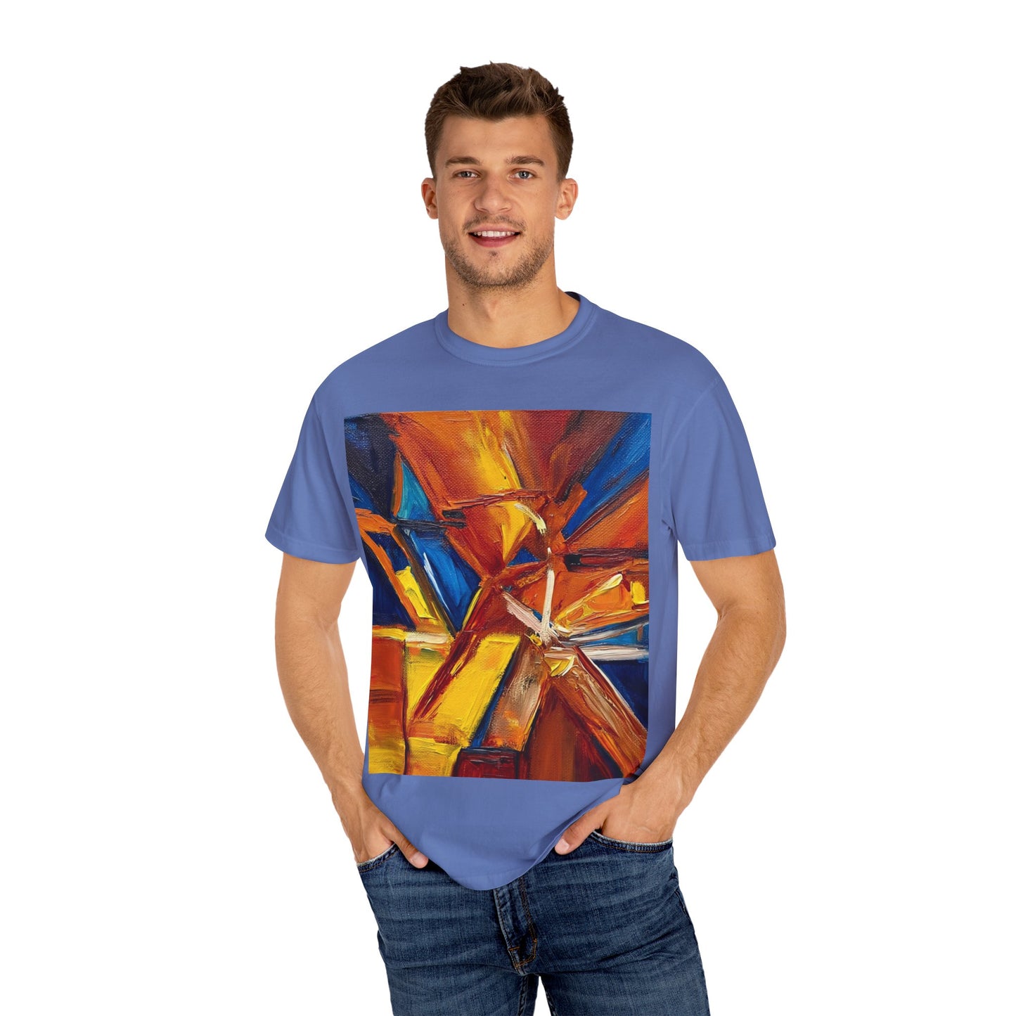 Vibrant Abstract Art T-shirt, Unisex Garment-Dyed Tee, Colorful Graphic Shirt, Stylish Artwear, Unique Gift Idea for Art Lovers