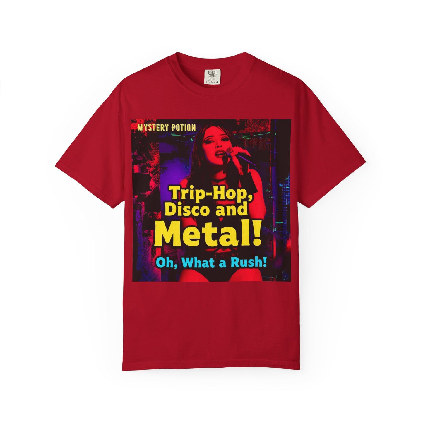 Trip Hop, Disco and Metal! Oh, What a Rush Vibrant Music-Themed Unisex T-shirt | Perfect Gift for Music Lovers, Concert Attendees, Band Merch, Festival Apparel, and Casual Wear