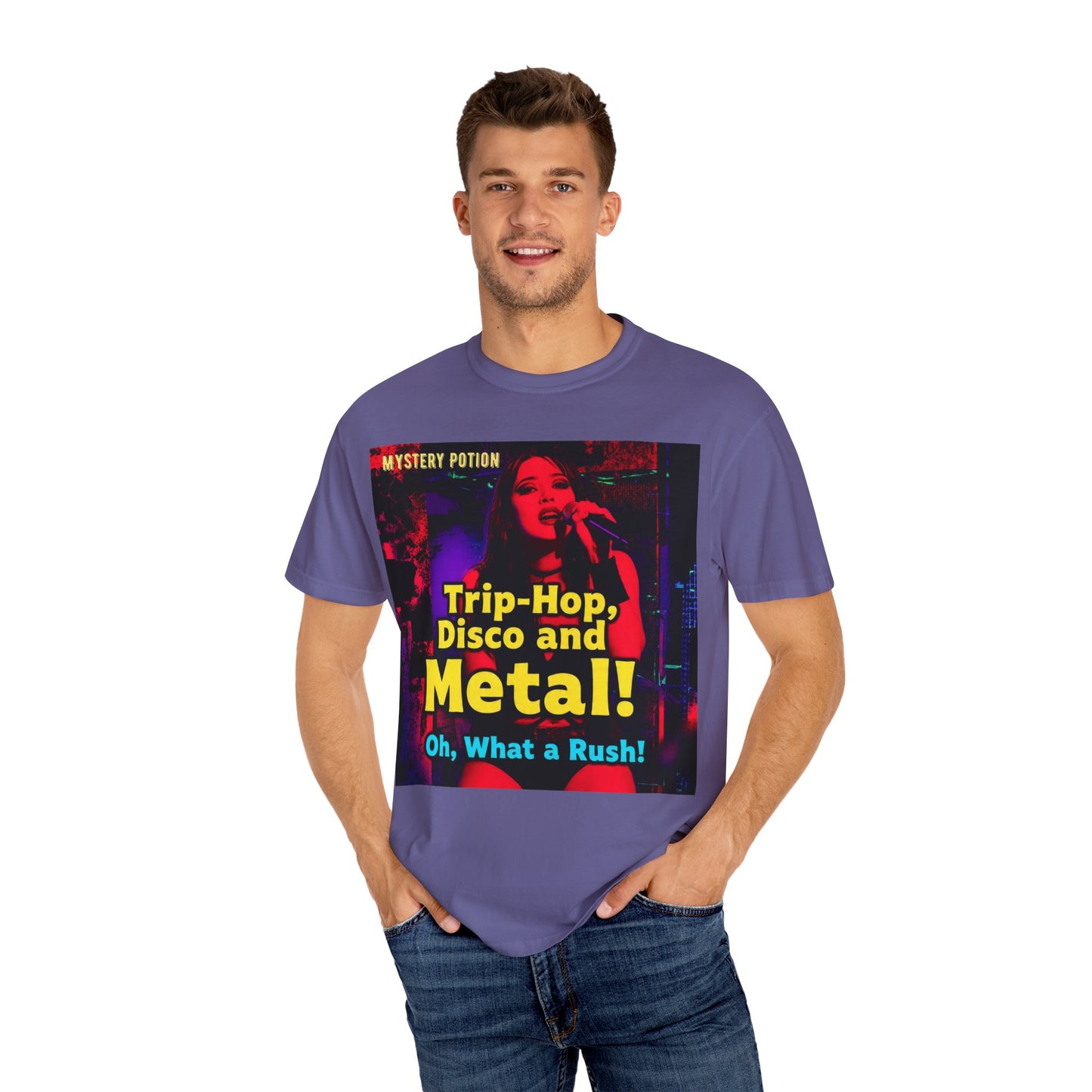 Trip Hop, Disco and Metal! Oh, What a Rush Vibrant Music-Themed Unisex T-shirt | Perfect Gift for Music Lovers, Concert Attendees, Band Merch, Festival Apparel, and Casual Wear