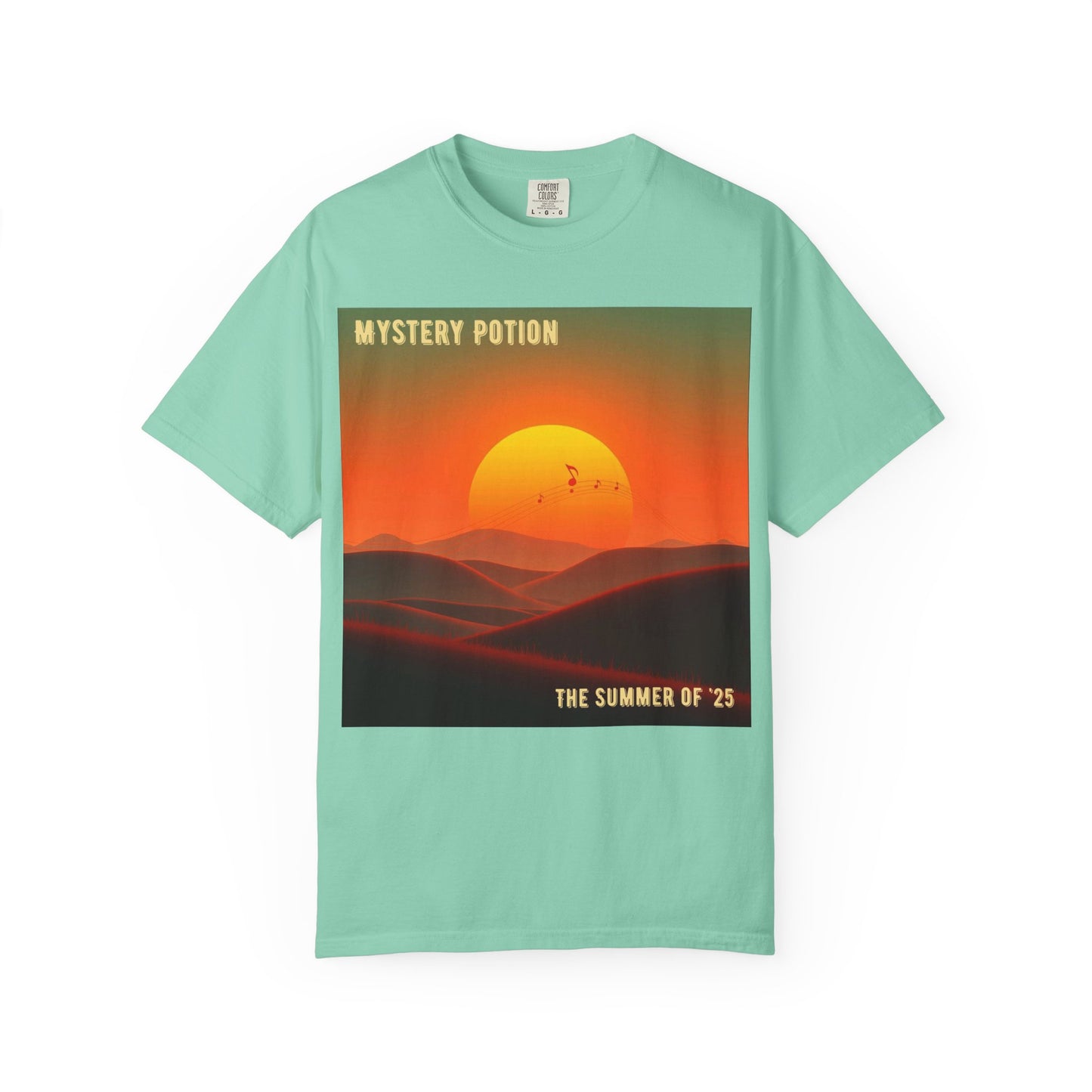 'The Summer of '25'  by Mystery Potion, Mystical Sunset T-Shirt - Unisex Garment-Dyed Tee, Retro Vibe, Bohemian Style, Summer Essential Swag