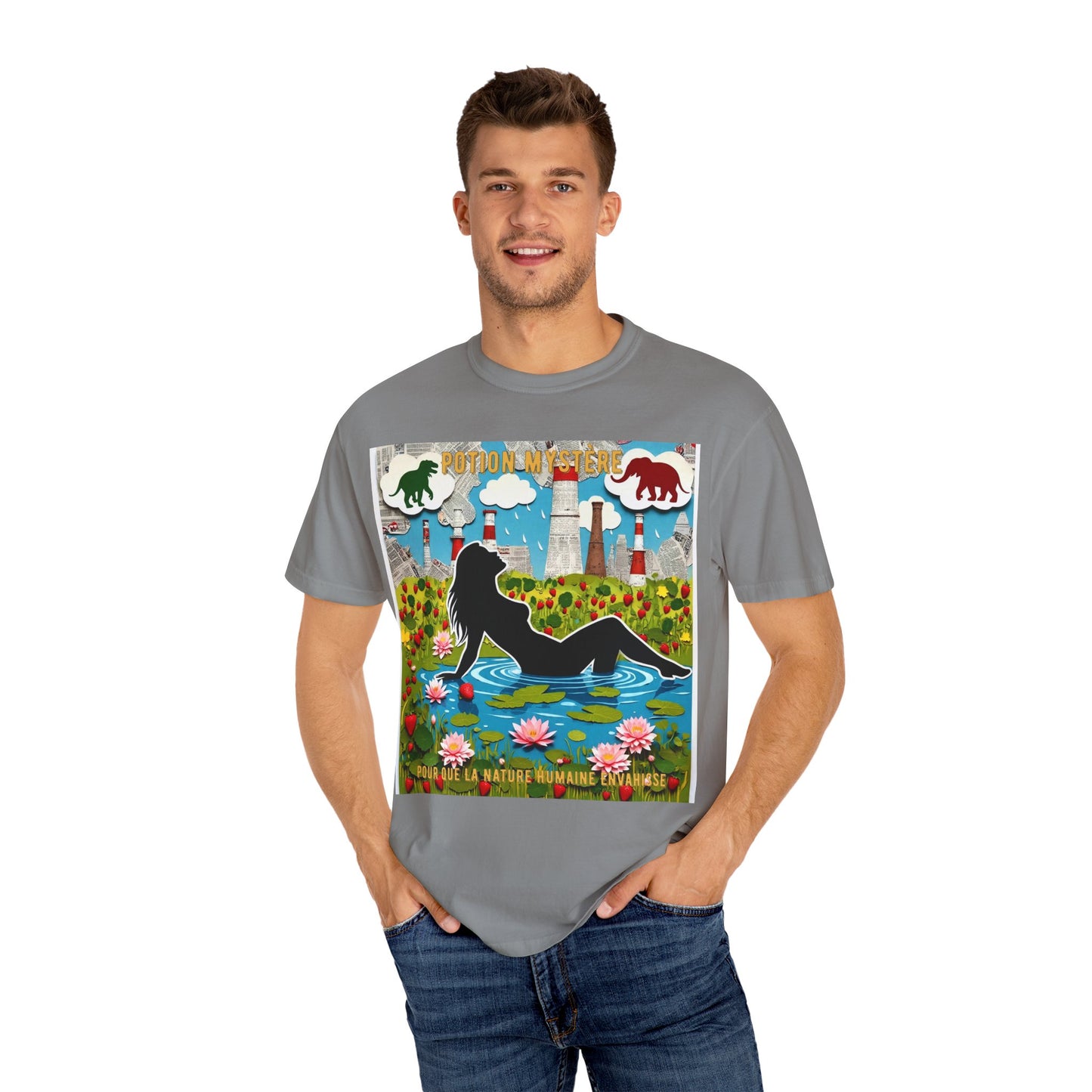 'Pour Que La Nature Humaine Envahisse' par Potion Mystère, Nature-Inspired Collage Unisex T-Shirt, Eco-Friendly Tee, Vibrant Graphic Tee, Relaxed Fit Shirt, Summer Casual Wear, Gift for Nature Lovers, Grebo Rock