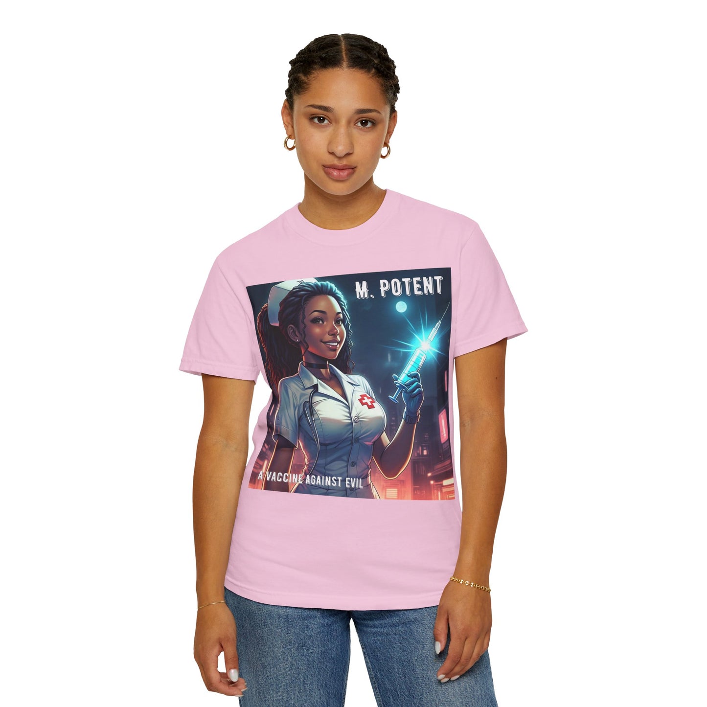 M. Potent's 'A Vaccine Against Evil', Medicine-Themed Unisex T-Shirt, Positive Vibes, Great for Nurses, Vaccination Awareness, Gift for Healthcare Workers