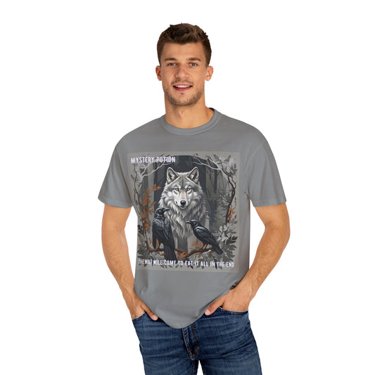 'The Wolf Will Come To Eat It All In The End' by Mystery Potion, Unisex T-Shirt, Edgy Graphic Tee, Animal Lover Gift, Fantasy Shirt, Halloween Apparel, Unique Graphic Shirt