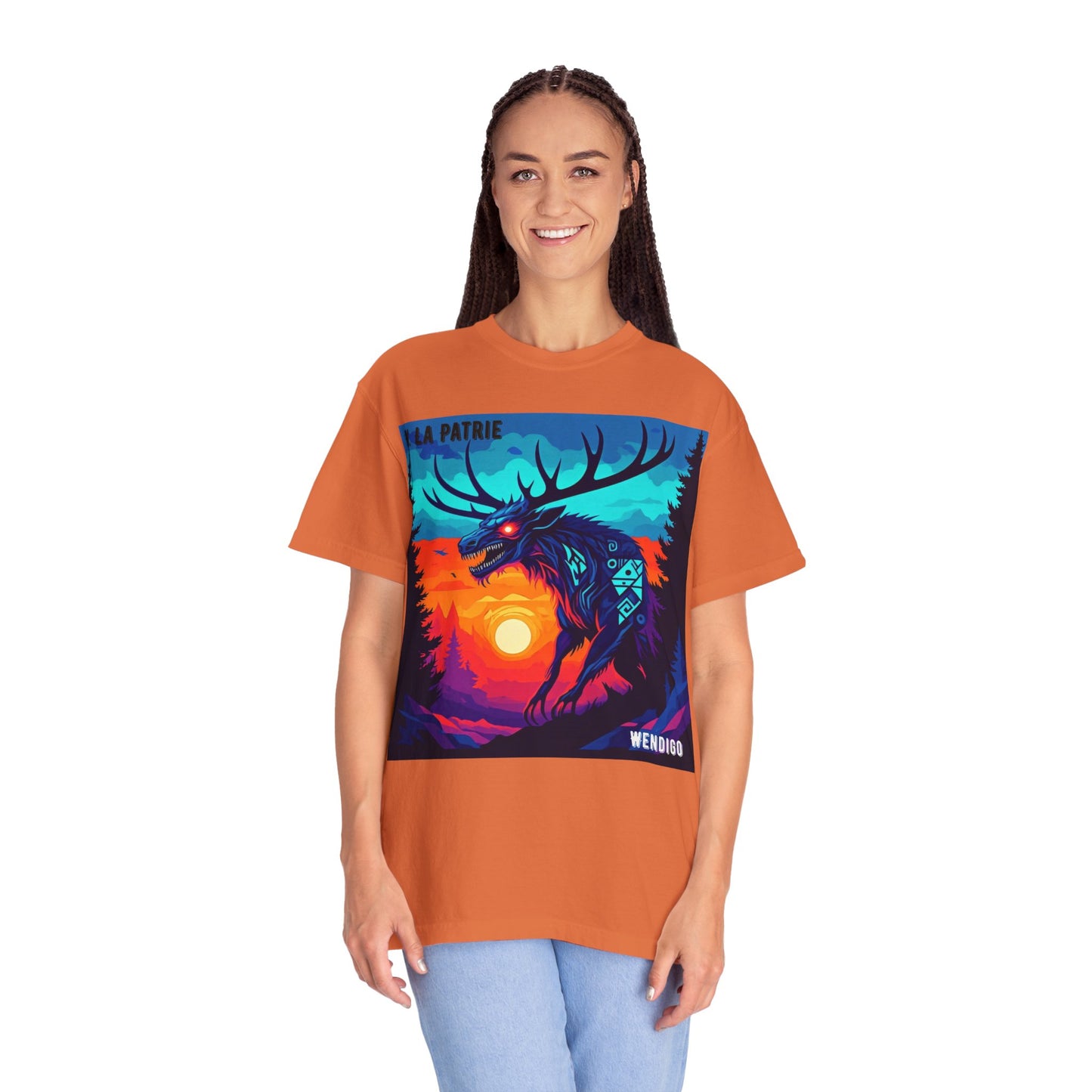 'Wendigo' par M. La Patrie, Vibrant First Nations Style Graphic T-Shirt, Unique Art Tee for Nature Lovers, Gift for Halloween, Cozy Casual Wear, Unisex Shirt