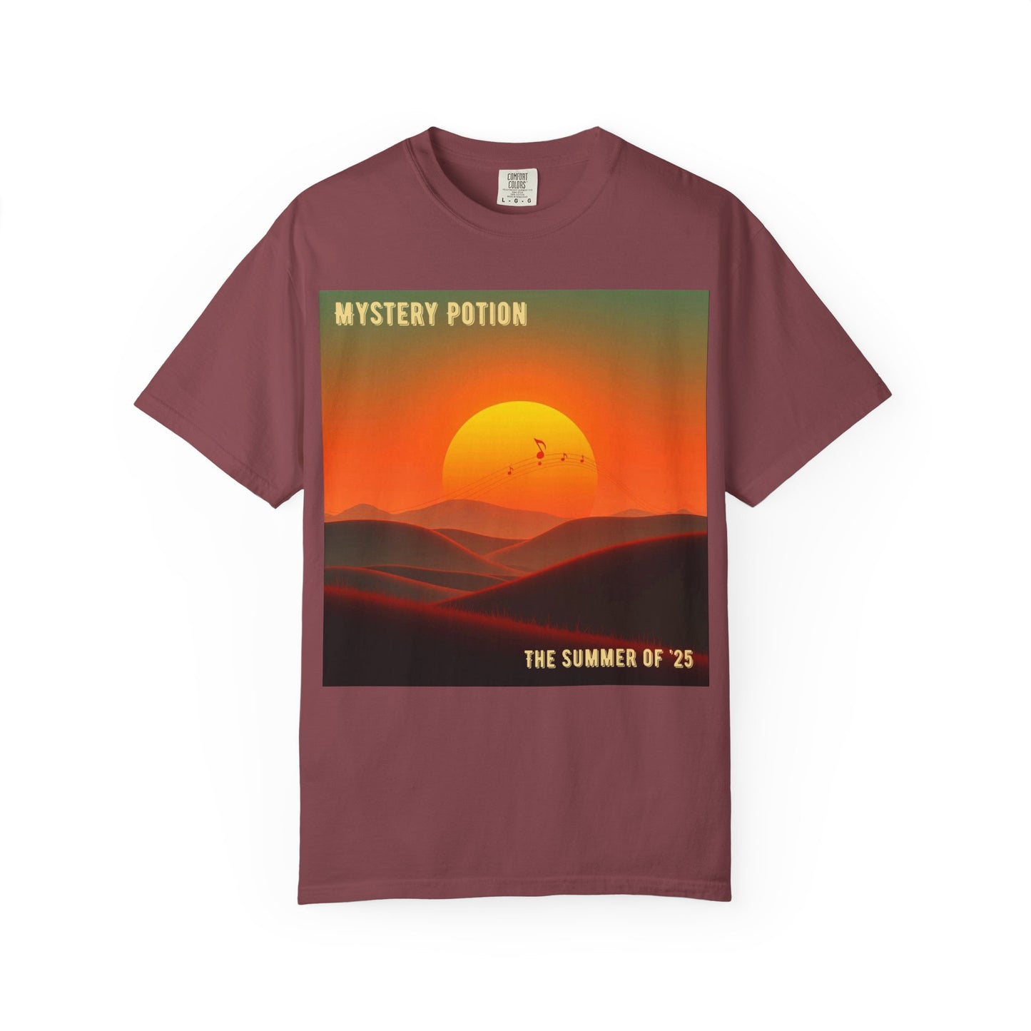 'The Summer of '25'  by Mystery Potion, Mystical Sunset T-Shirt - Unisex Garment-Dyed Tee, Retro Vibe, Bohemian Style, Summer Essential Swag