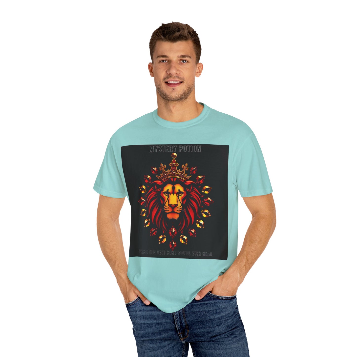 'This Is The Best Song You'll Ever Hear' by Mystery Potion, Bold Graphic Royal Lion T-Shirt, Unisex Tee, Streetwear Style, Gift for Lion Lovers, Perfect for Casual Outings, Unique Clothing