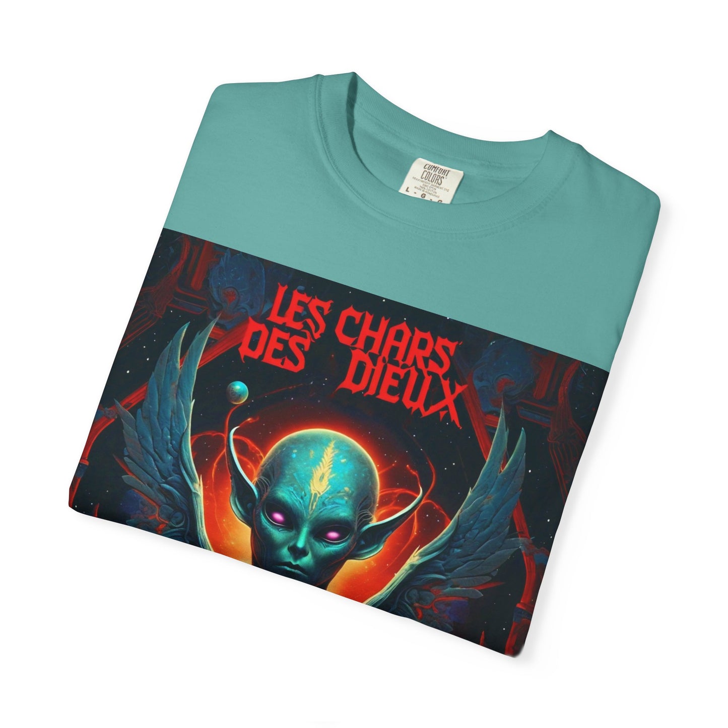 'Les Chars des Dieux' par Potion Mystère, Mystical Alien Graphic T-Shirt | Unisex Tee for Sci-Fi Lovers, Unique Gift for Halloween, Cosmic Vibes, Statement Shirt, Trendy Fashion