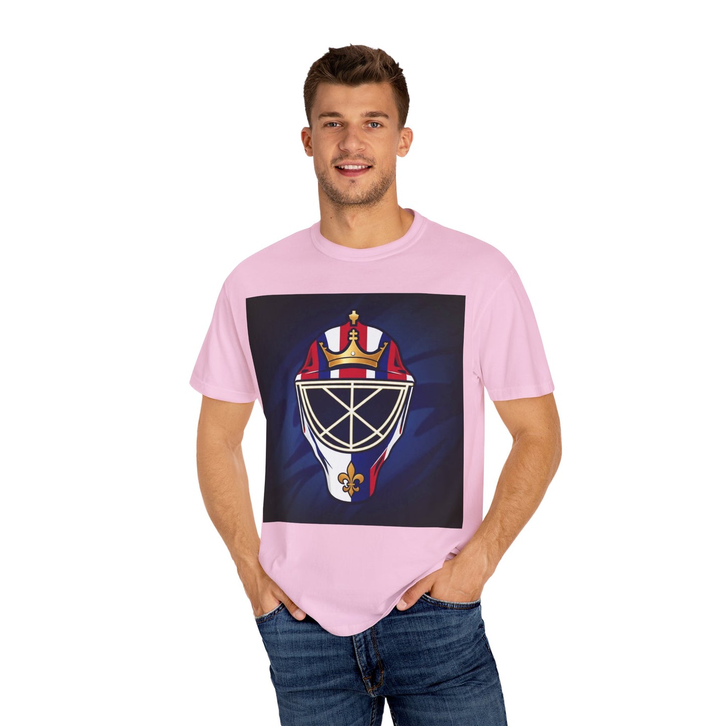 Regal Crown Goalie Mask Graphic T-shirt, Unisex Fashion Tee, Red, White and Blue Casual Wear, Gift for Her/Him, Summer Style, Graphic Apparel, Streetwear