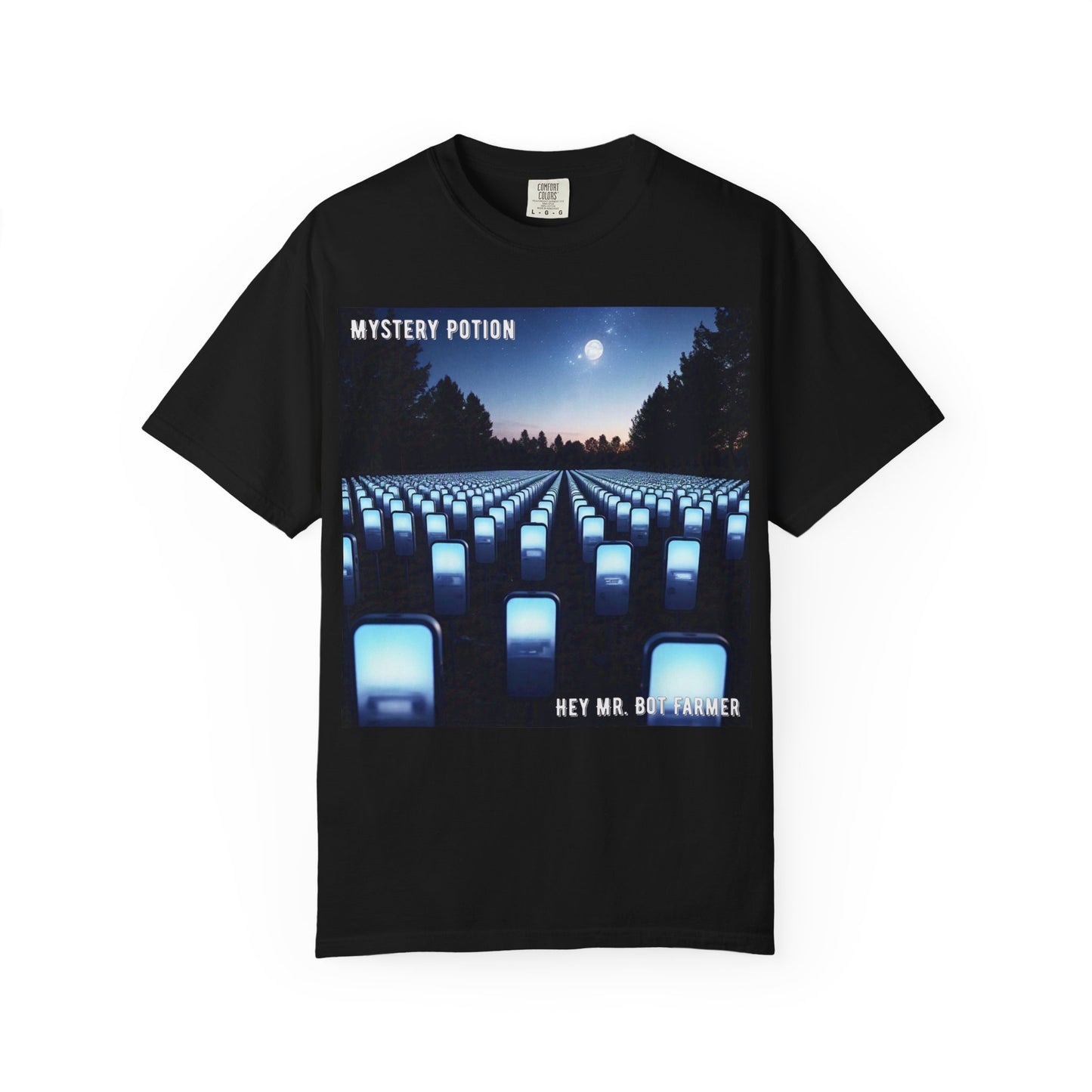 Mystery Potion "Hey Mr. Bot Farmer" Graphic T-Shirt, Unisex Vintage Tee, Perfect for Music Festivals, Casual Wear, Gifts for Him/Her