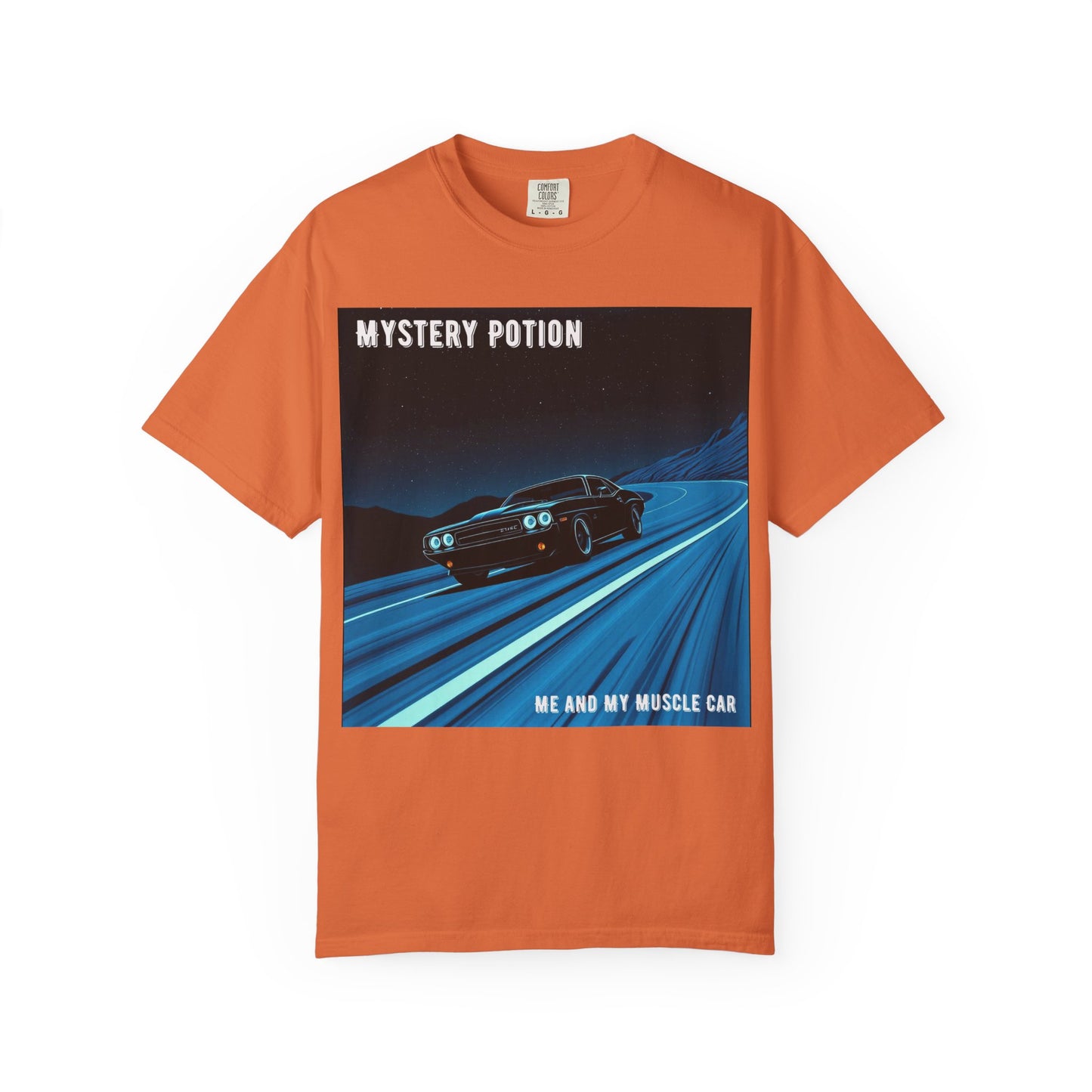 Mystery Potion Muscle Car T-Shirt | Unisex Garment-Dyed Tee, Vintage Car Lover Gift, Perfect for Car Shows, Birthday Gift, Casual Wear