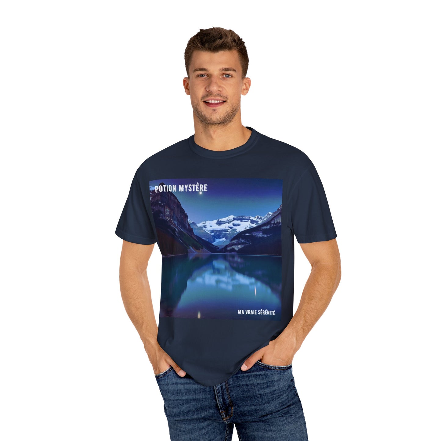 Mystical Lake Louise T-Shirt, Unisex Garment-Dyed Tee, Nature Lover Gift, Serenity in Adventure Apparel, Travel Fashion, Cool Summer Shirt