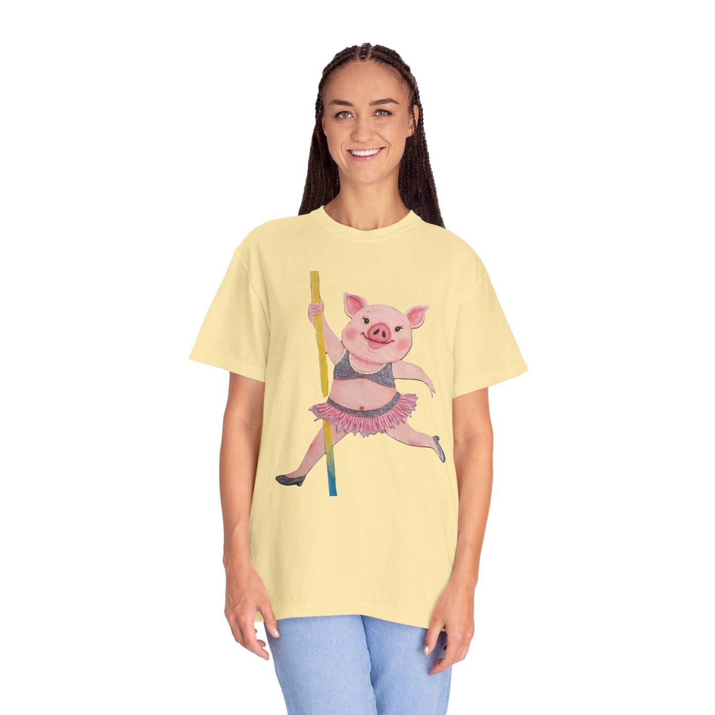 'Playful Pig' T-Shirt, Fun Graphic Tee, Animal Lover Gift, Unique Apparel, Funny T-Shirt, Cute Pig Shirt, Pole-Dancers and Pole Dancing Pig.
