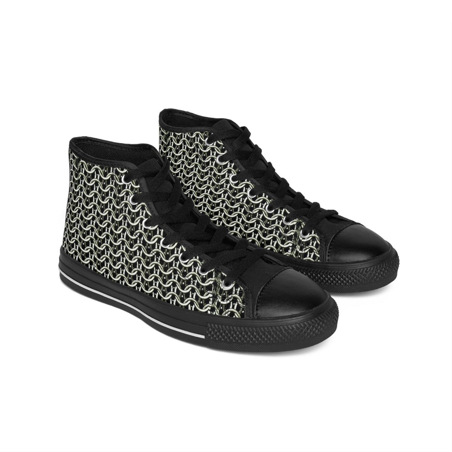 Stylish Men’s Faux Chain Mail High Top Sneakers, Casual Footwear, Trendy Shoes for Everyday Wear, Unique Patterned Sneakers, Gifts for Him