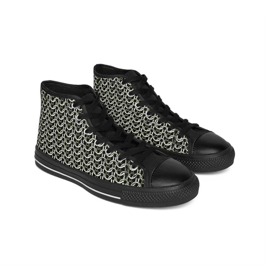 Stylish Men’s Faux Chain Mail High Top Sneakers, Casual Footwear, Trendy Shoes for Everyday Wear, Unique Patterned Sneakers, Gifts for Him