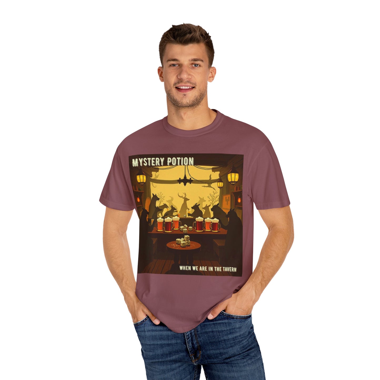 'When We Are In The Tavern' by Mystery Potion, Party T-Shirt, Unisex Garment-Dyed Tee for Tavern Lovers, Fun Drinking Wear, Retro Bar Apparel, Unique Gift for Celebrations