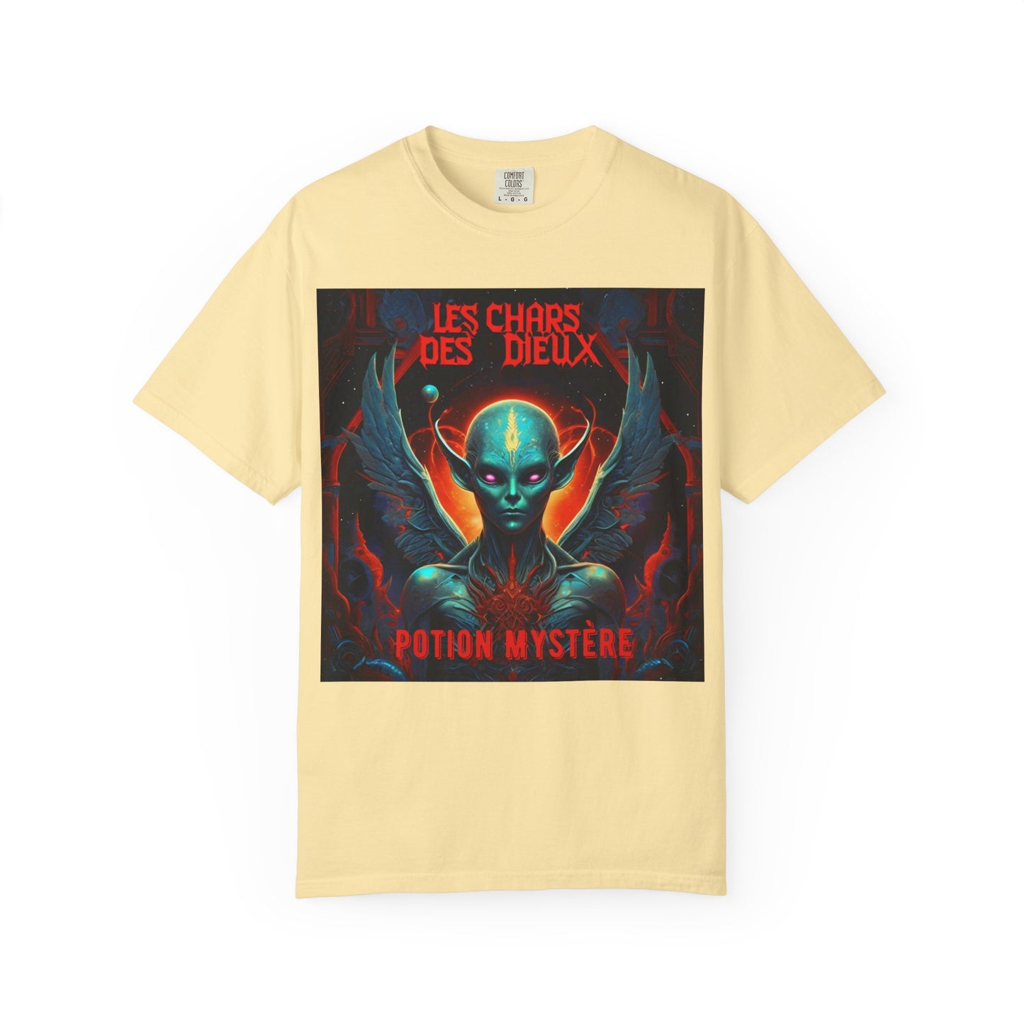 'Les Chars des Dieux' par Potion Mystère, Mystical Alien Graphic T-Shirt | Unisex Tee for Sci-Fi Lovers, Unique Gift for Halloween, Cosmic Vibes, Statement Shirt, Trendy Fashion