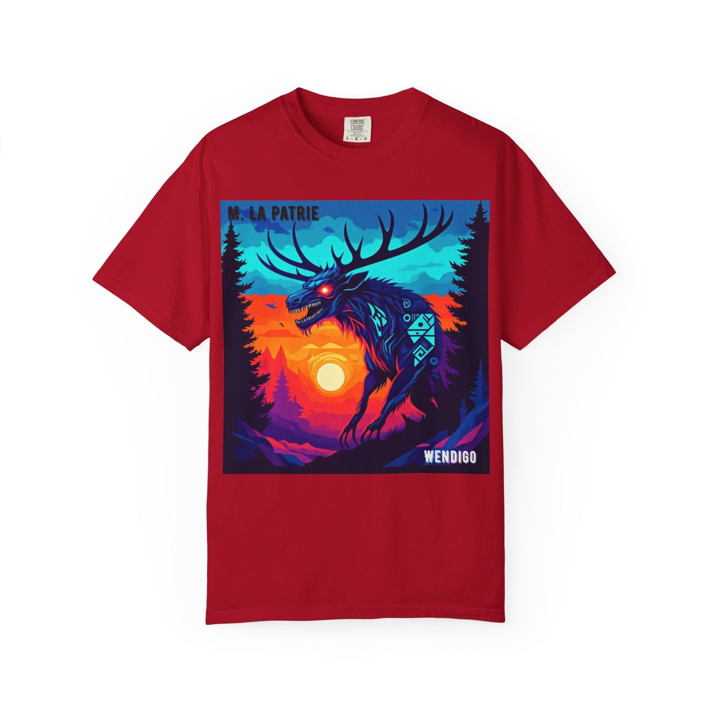 'Wendigo' par M. La Patrie, Vibrant First Nations Style Graphic T-Shirt, Unique Art Tee for Nature Lovers, Gift for Halloween, Cozy Casual Wear, Unisex Shirt