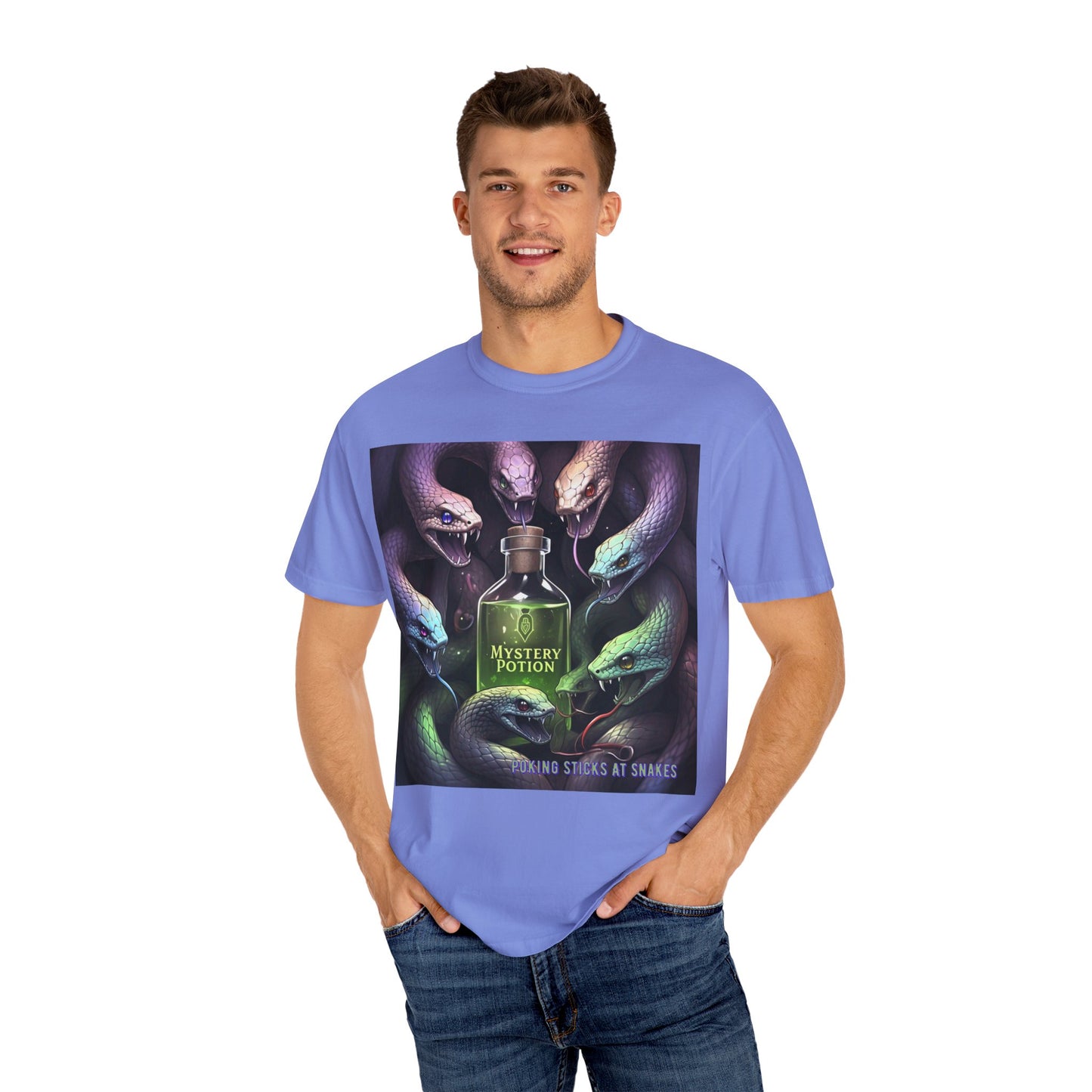 'Poking Sticks At Snakes' by Mystery Potion, Unisex T-shirt | Snakes Design | Perfect for Halloween, Gifts, Cozy Wear, Unique Apparel, Vintage Vibe