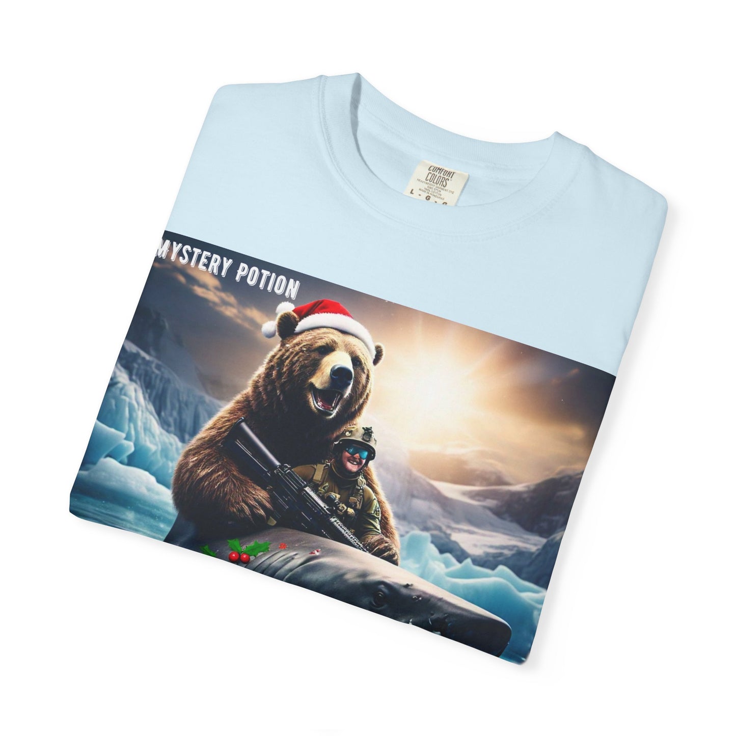 X-mas Humor T-Shirt "Merry Christmas from All the Apex Predators", Unisex Garment-Dyed Tee, Funny Holiday Shirt, Gift for Friends, Outdoor Adventure Wear, Novelty Apparel