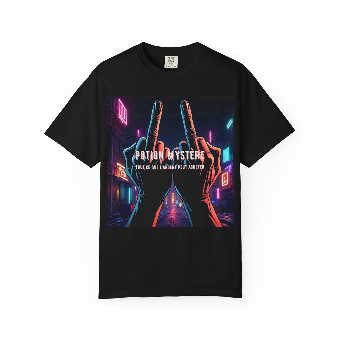 'Tout Ce Que L'Argent Peut Acheter' par Potion Mystère, Two Fingers Up Unisex T-Shirt with Artistic Graphic Design, Casual Wear, Streetwear Style, Gift for Art Lovers, Unique Graphic Tee, [...]