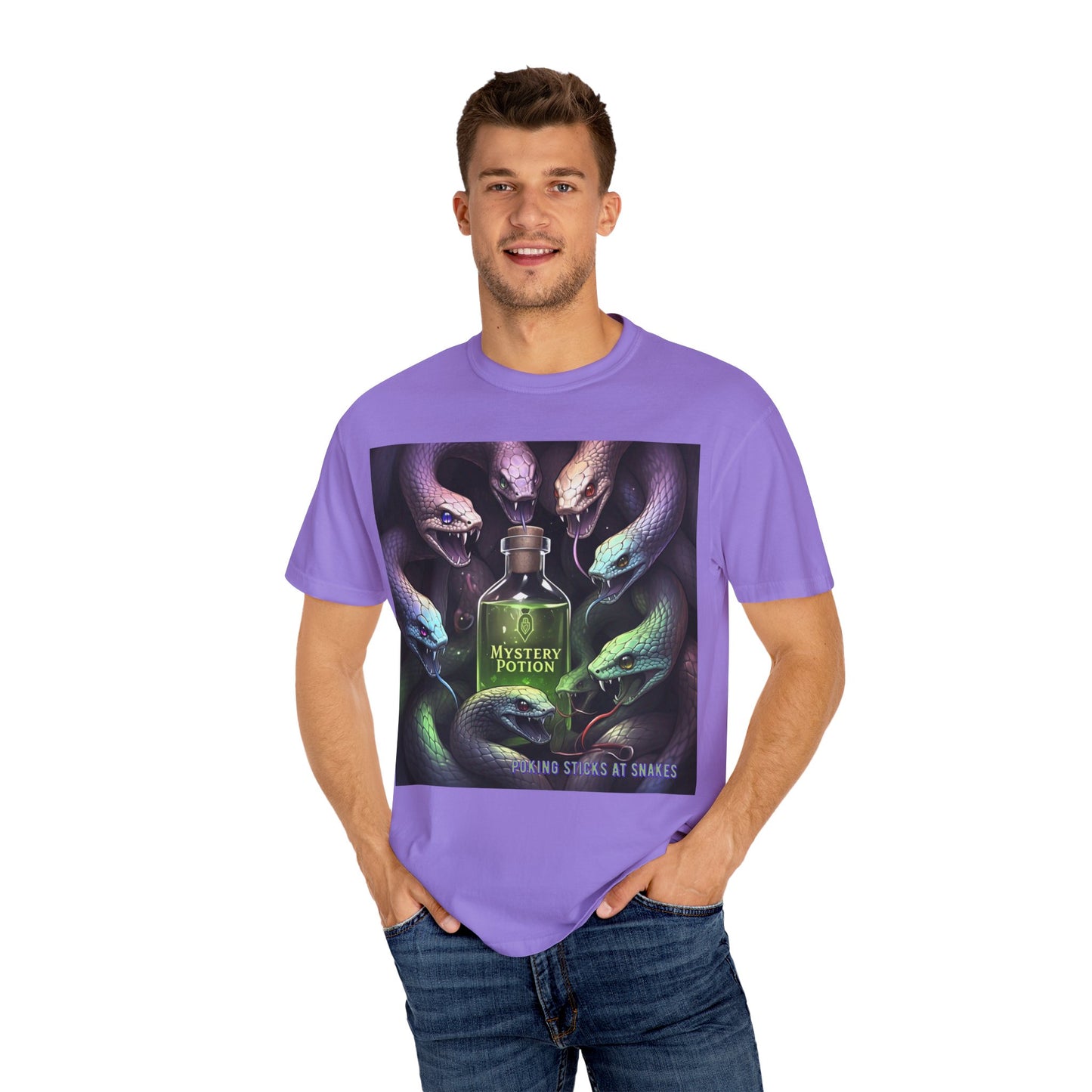 'Poking Sticks At Snakes' by Mystery Potion, Unisex T-shirt | Snakes Design | Perfect for Halloween, Gifts, Cozy Wear, Unique Apparel, Vintage Vibe