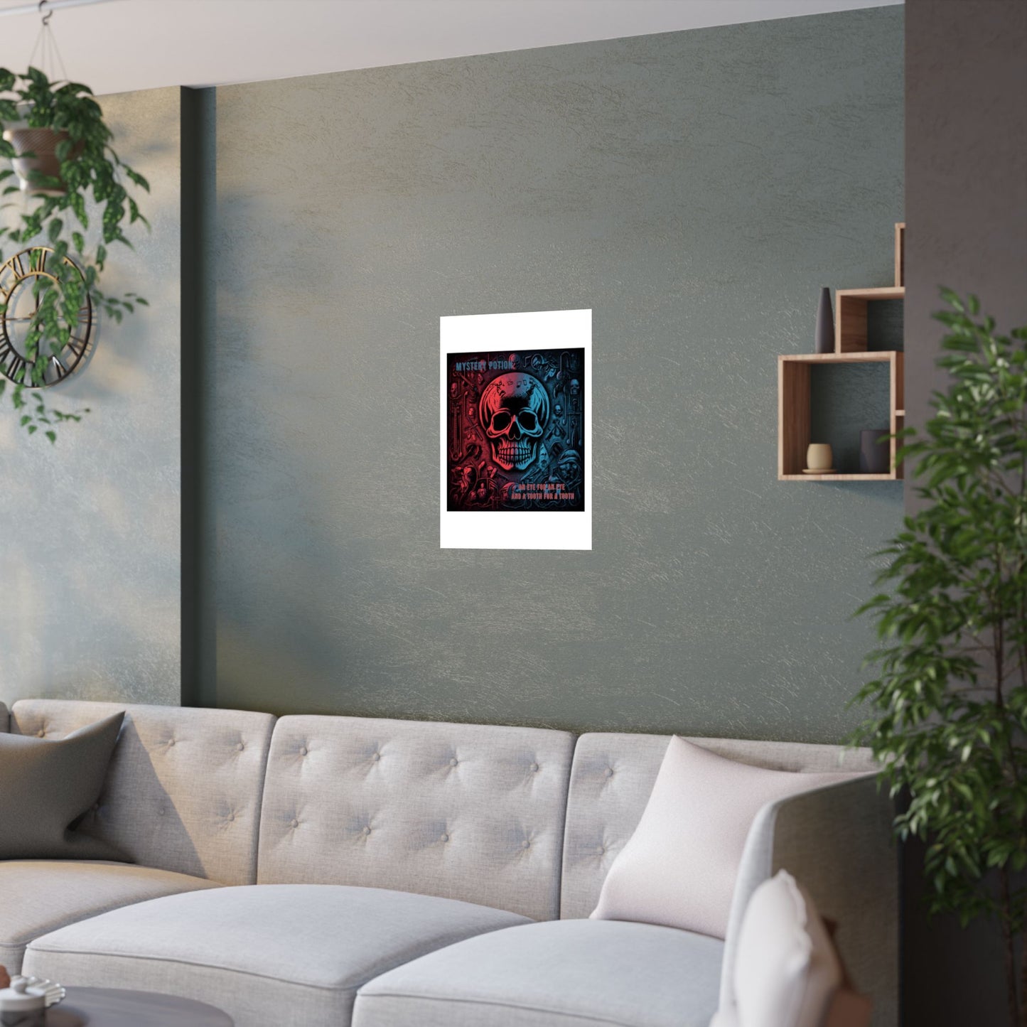 Mystical Skull Satin Poster, Edgy Art Print, Gothic Wall Decor, Unique Gift for Halloween, Dark Academia Aesthetic