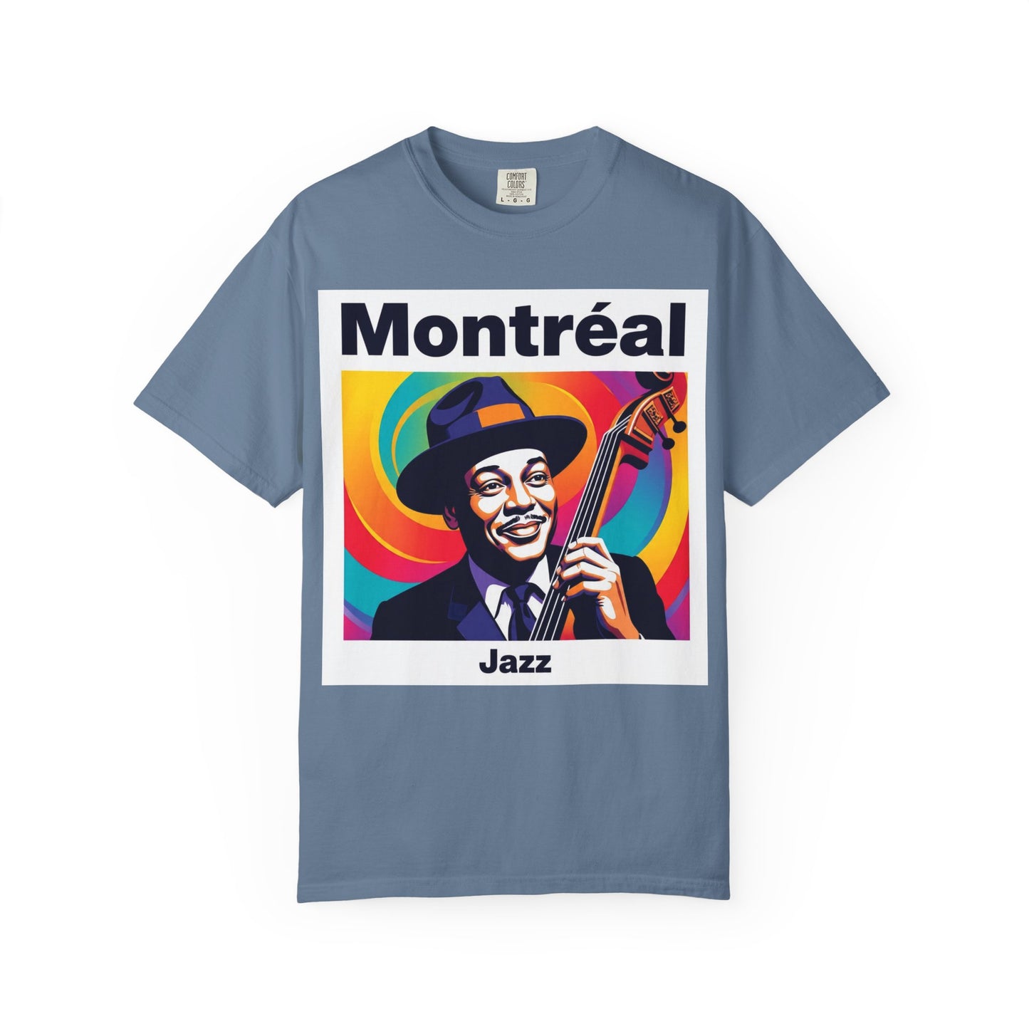 Vibrant Jazz T-Shirt with Montréal Design | Unisex Garment-Dyed Tee for Music Lovers, Concerts, Festivals, Gift Idea, Casual Wear