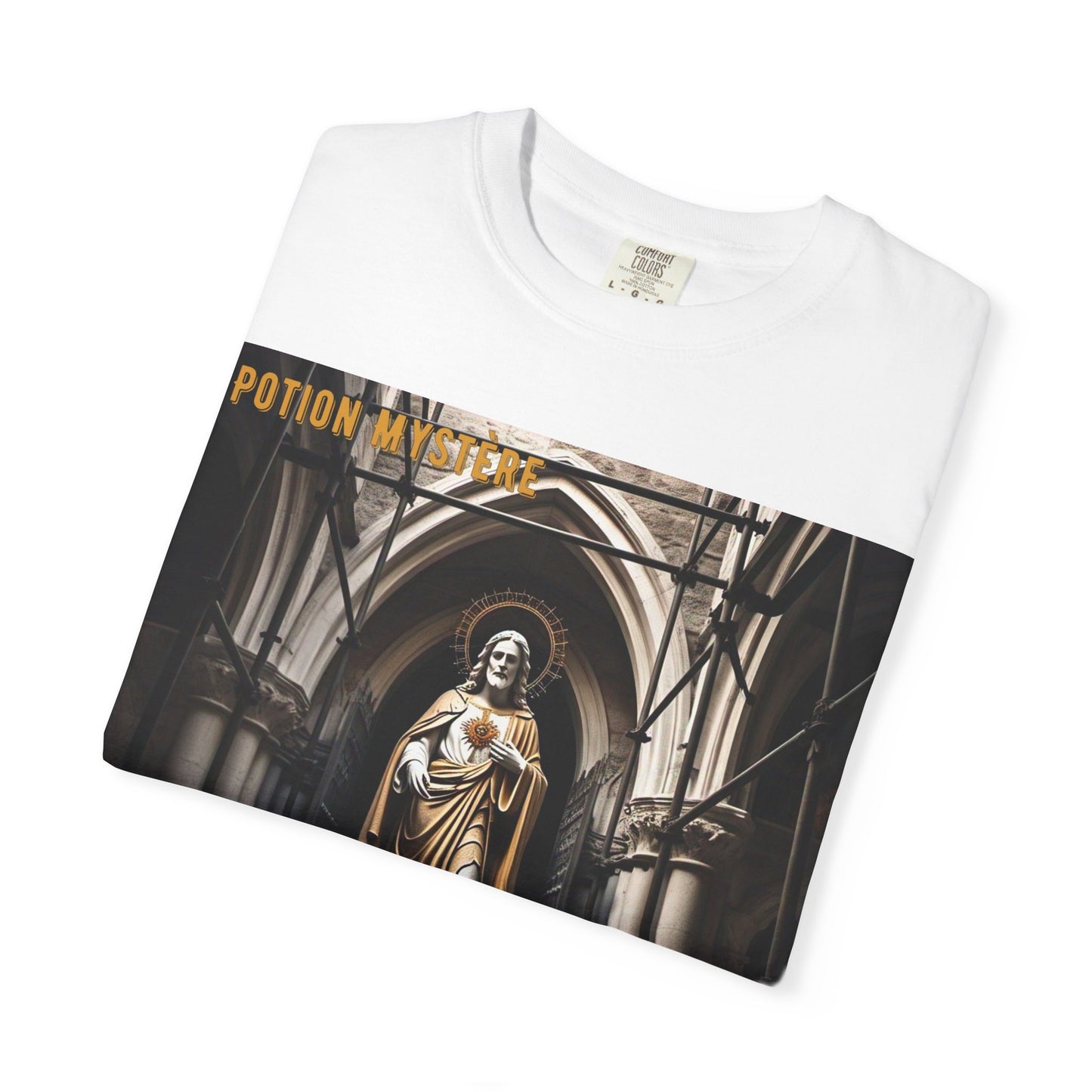 Mystical Potion Jesus Statue T-Shirt - Unisex, Relaxed Fit, Perfect for Festivals, Gifts, Everyday Wear, Unique Art Design