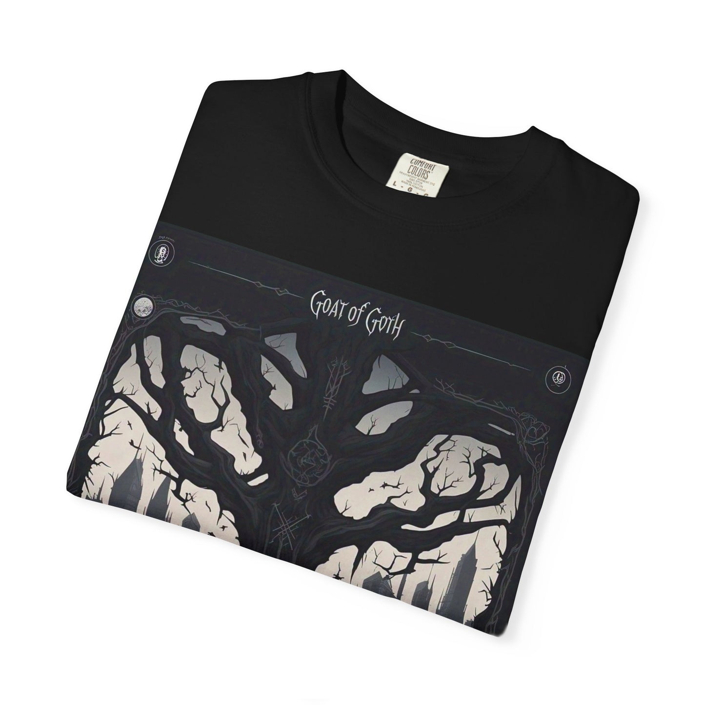 Gothic Tree T-Shirt, GOAT of Goth Unisex Cotton Tee for Nature Lovers, Unique Graphic Tee, Perfect for Festivals, Gift for Adventurers, Eco-Friendly Wear