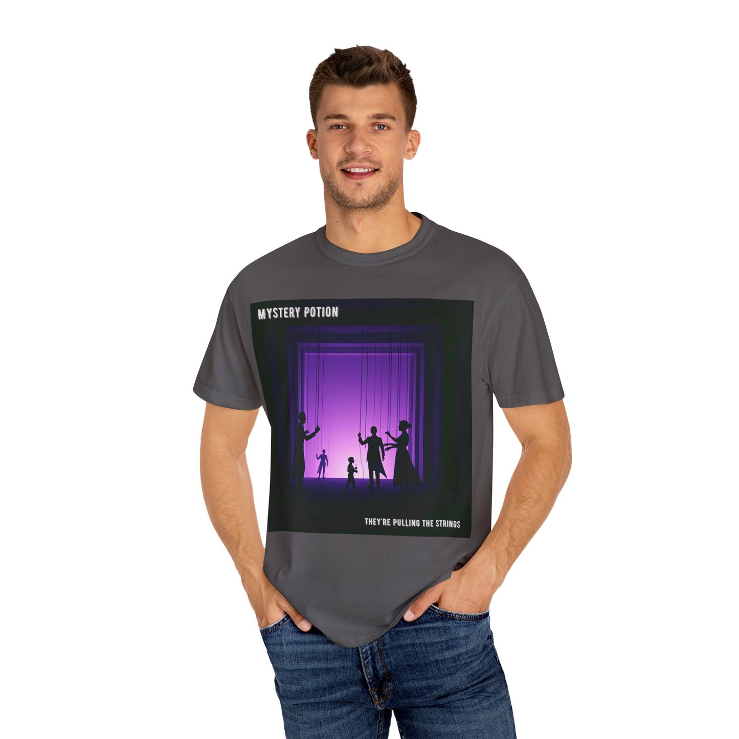 'They're Pulling the Strings' by Mystery Potion, Unisex T-Shirt - Playful Graphic Tee for Creative Souls, Perfect for a Fun Night Out, Gift for Art Lovers, Casual Wear, [...]