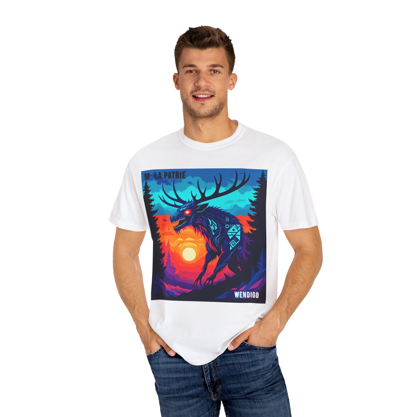 'Wendigo' par M. La Patrie, Vibrant First Nations Style Graphic T-Shirt, Unique Art Tee for Nature Lovers, Gift for Halloween, Cozy Casual Wear, Unisex Shirt