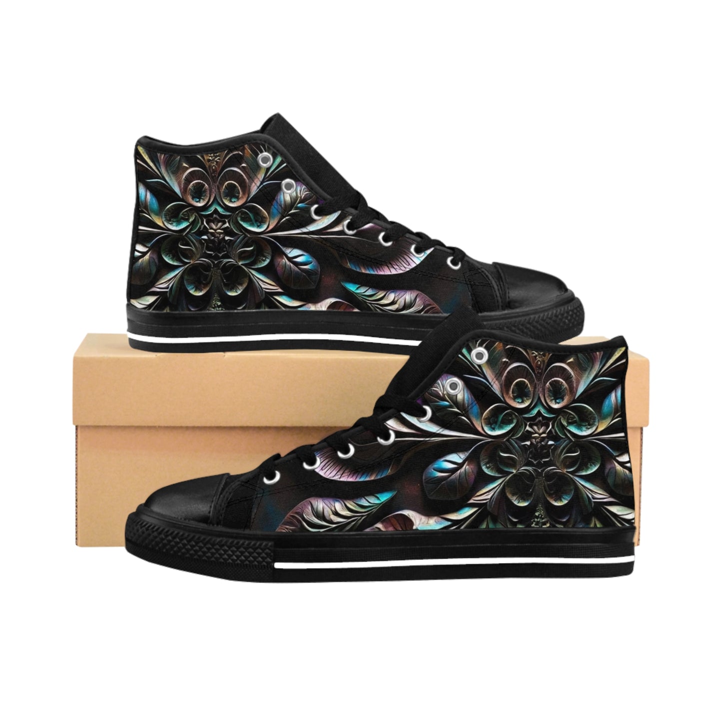 Women's Classic Sneakers with Unique Alien Floral Design | Stylish High Top Sneakers, Custom Footwear, Trendy Athletic Shoes, Fashion Sneakers