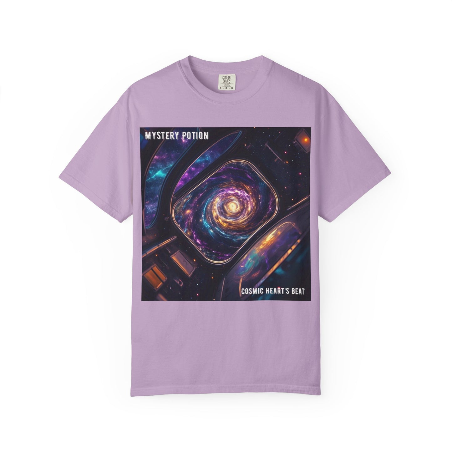 Cosmic Themed Mystery Potion Unisex Garment-Dyed T-shirt, Mystical Tee, Galaxy Shirt, Space Art Apparel, Unique Gift for Event Horizon Stargazers