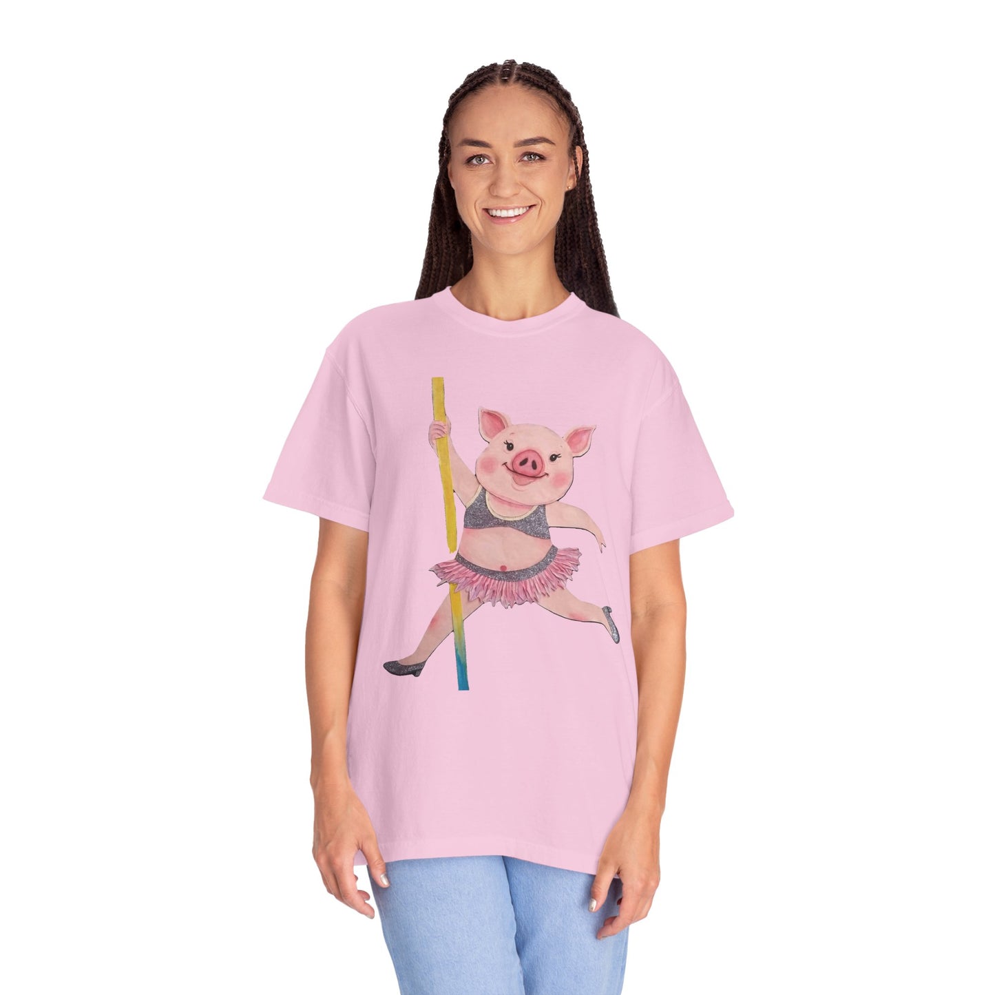 'Playful Pig' T-Shirt, Fun Graphic Tee, Animal Lover Gift, Unique Apparel, Funny T-Shirt, Cute Pig Shirt, Pole-Dancers and Pole Dancing Pig.