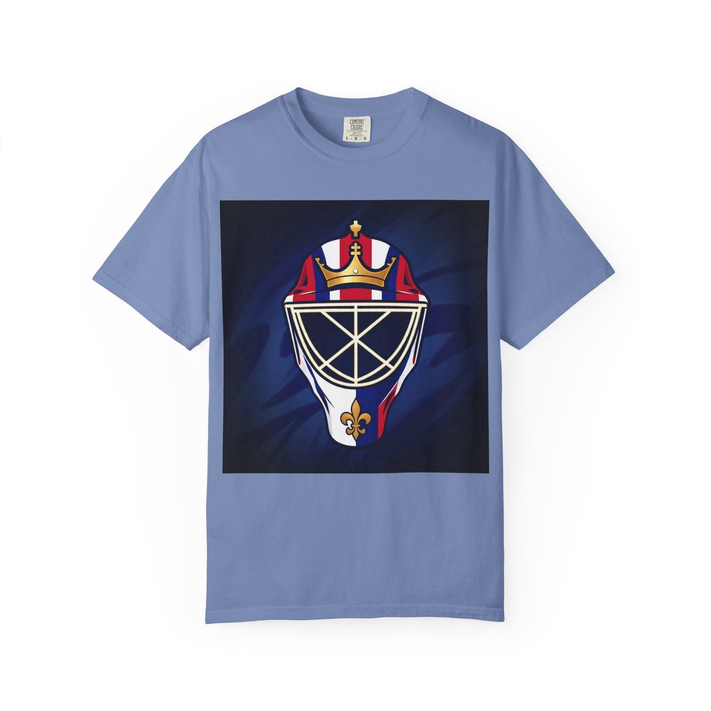 Regal Crown Goalie Mask Graphic T-shirt, Unisex Fashion Tee, Red, White and Blue Casual Wear, Gift for Her/Him, Summer Style, Graphic Apparel, Streetwear