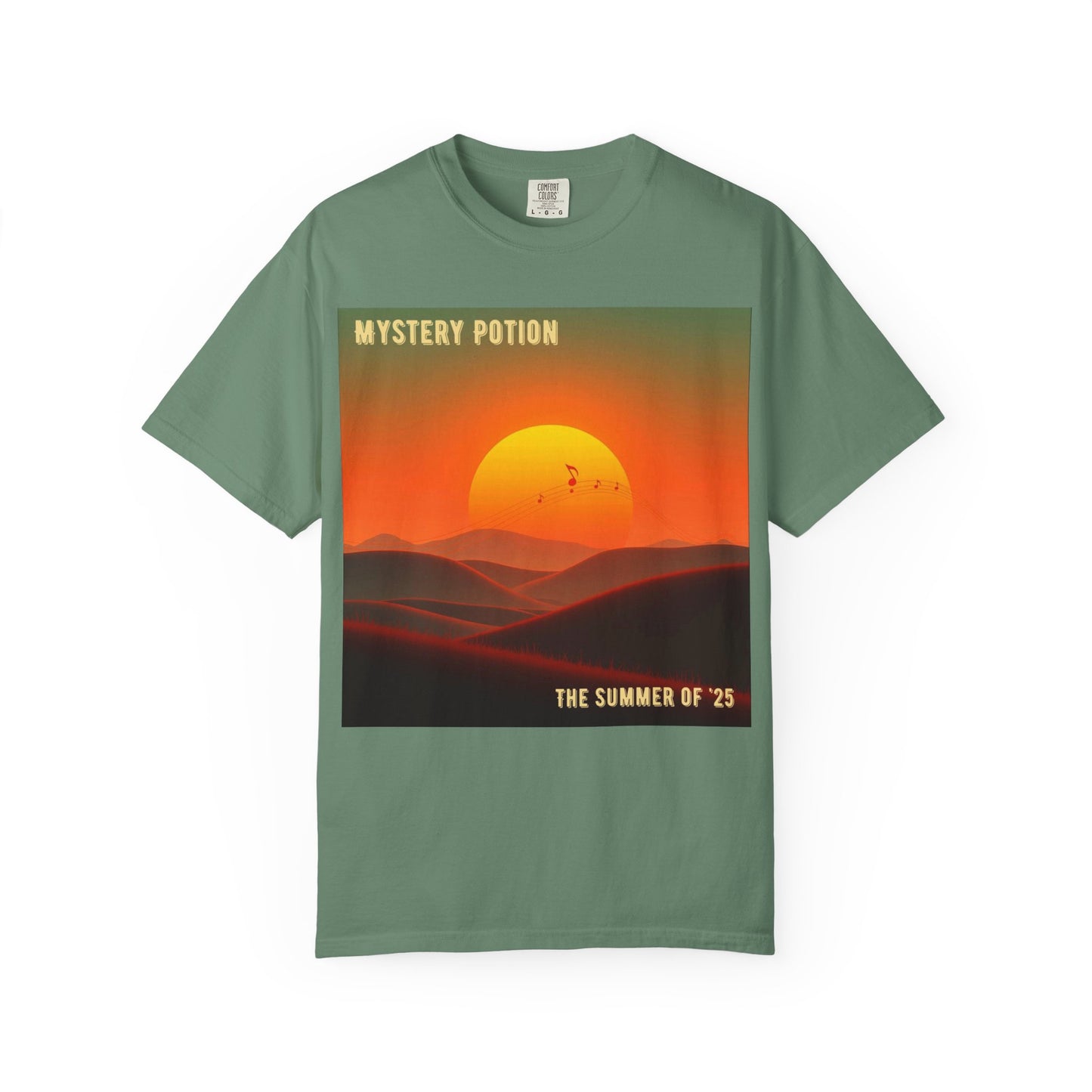 'The Summer of '25'  by Mystery Potion, Mystical Sunset T-Shirt - Unisex Garment-Dyed Tee, Retro Vibe, Bohemian Style, Summer Essential Swag